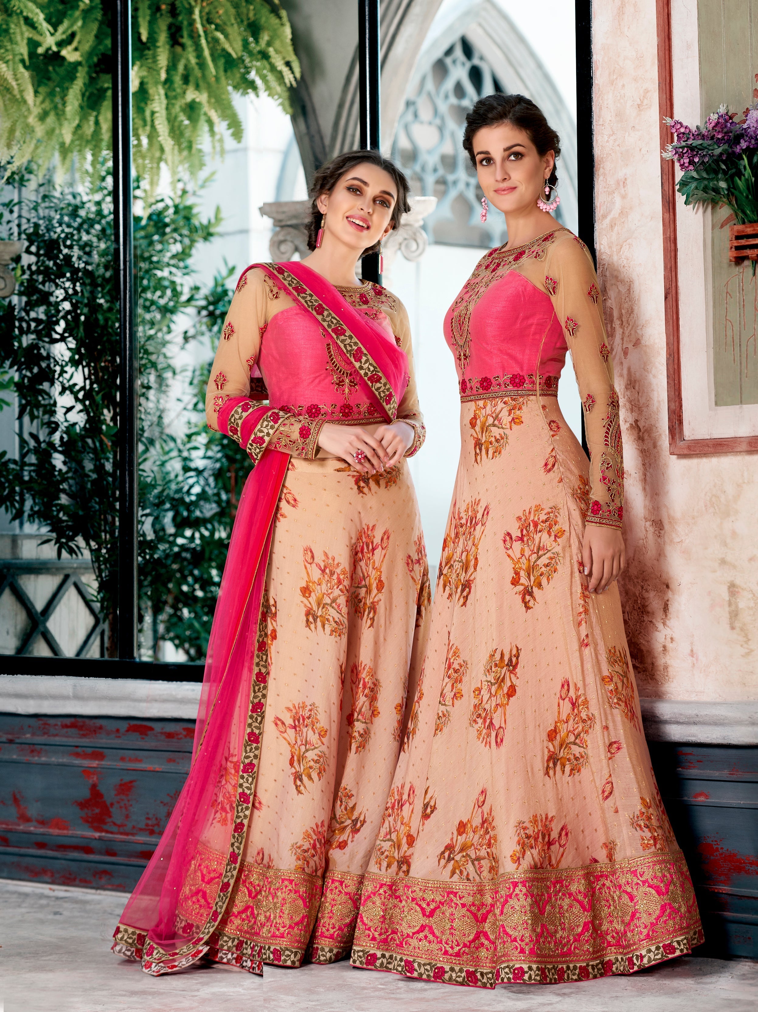 Floral Bliss: Chanderi Silk Lehenga Set with Embroidery Work - qivii
