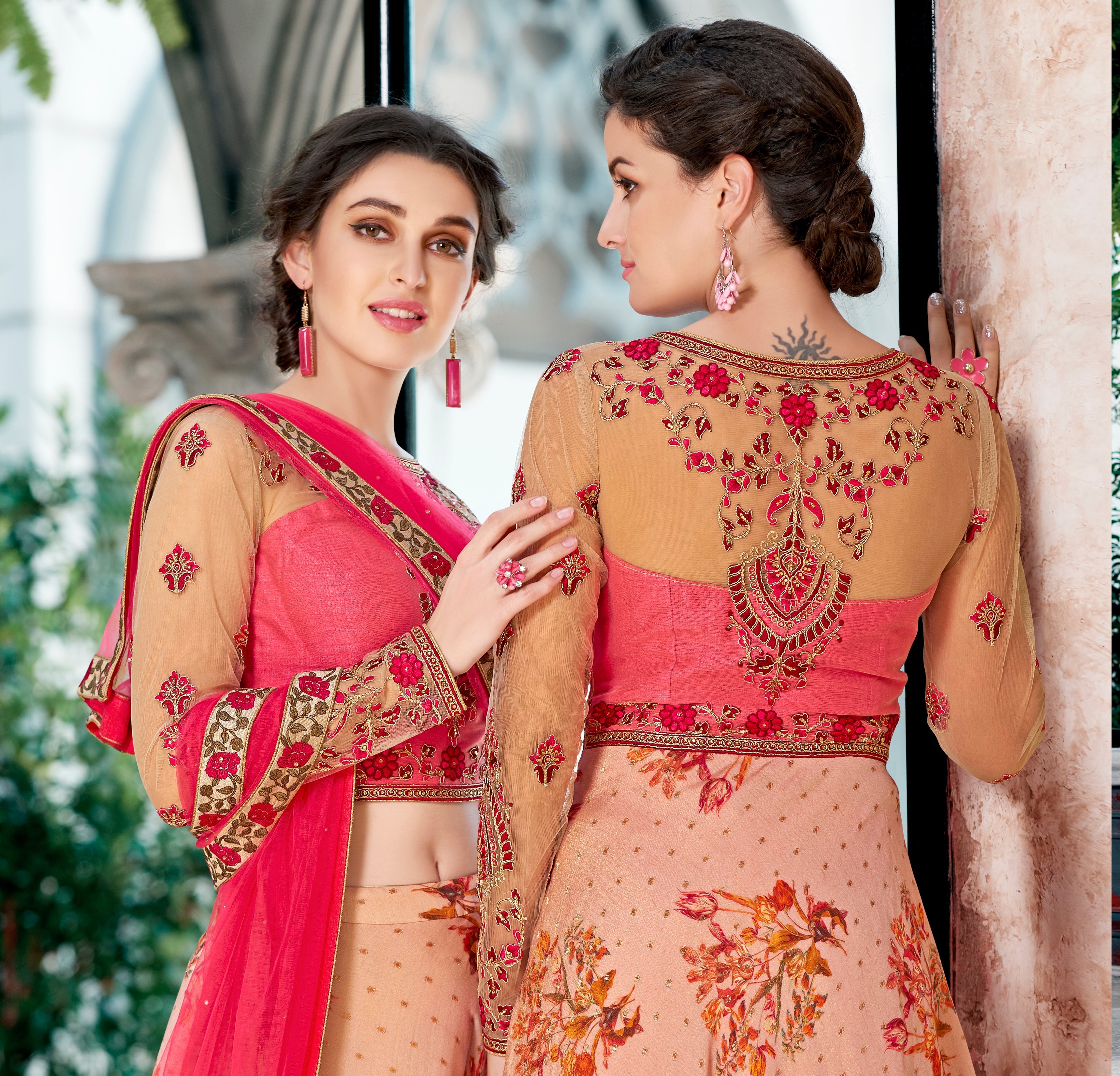 Floral Bliss: Chanderi Silk Lehenga Set with Embroidery Work - qivii