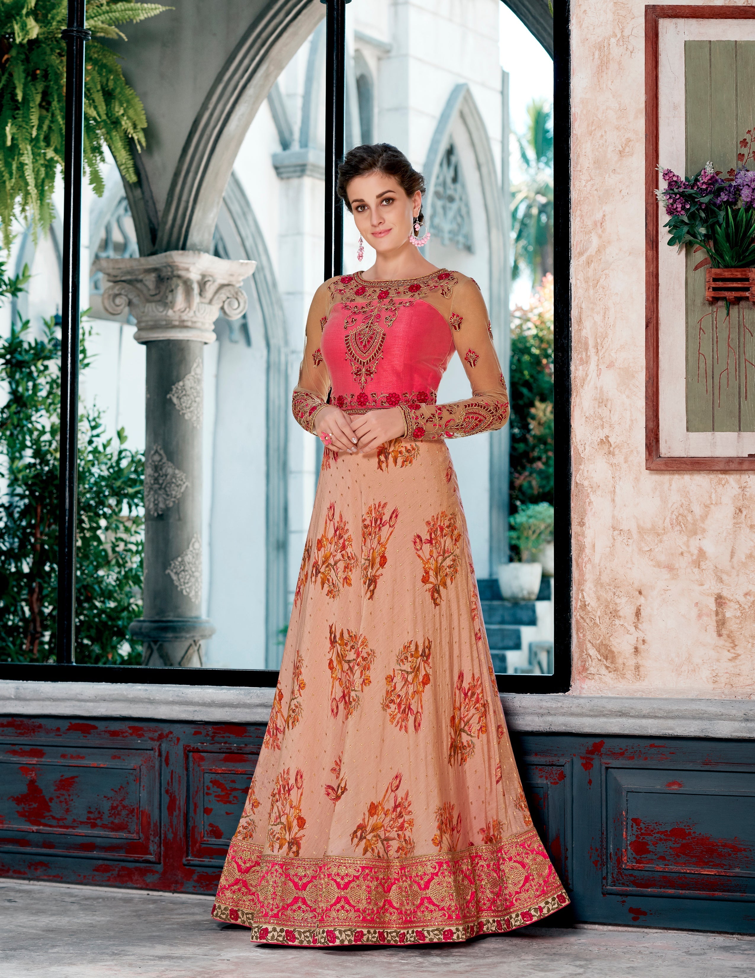 Floral Bliss: Chanderi Silk Lehenga Set with Embroidery Work - qivii