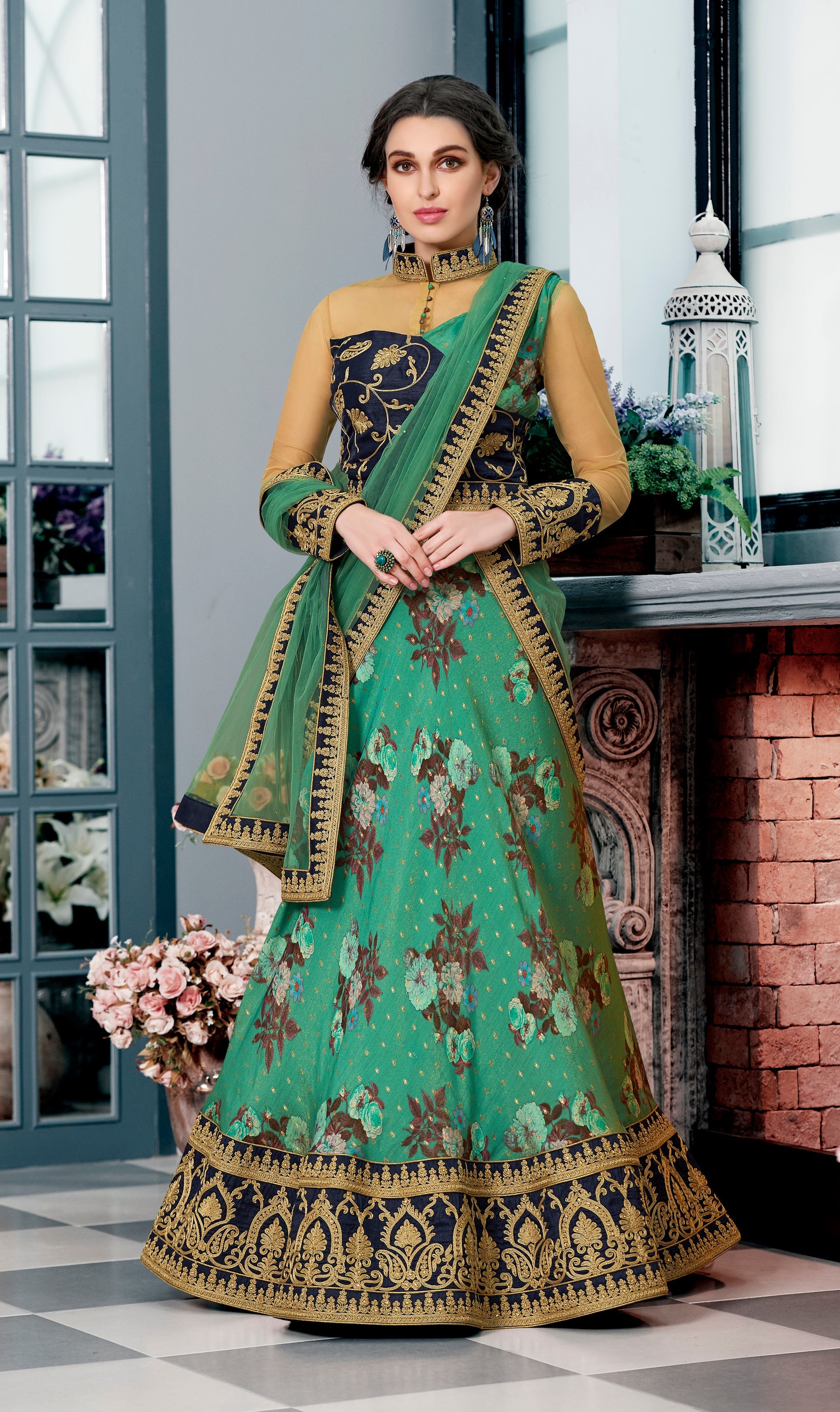 Floral Delight: Pure Chanderi Silk Lehenga Set - qivii