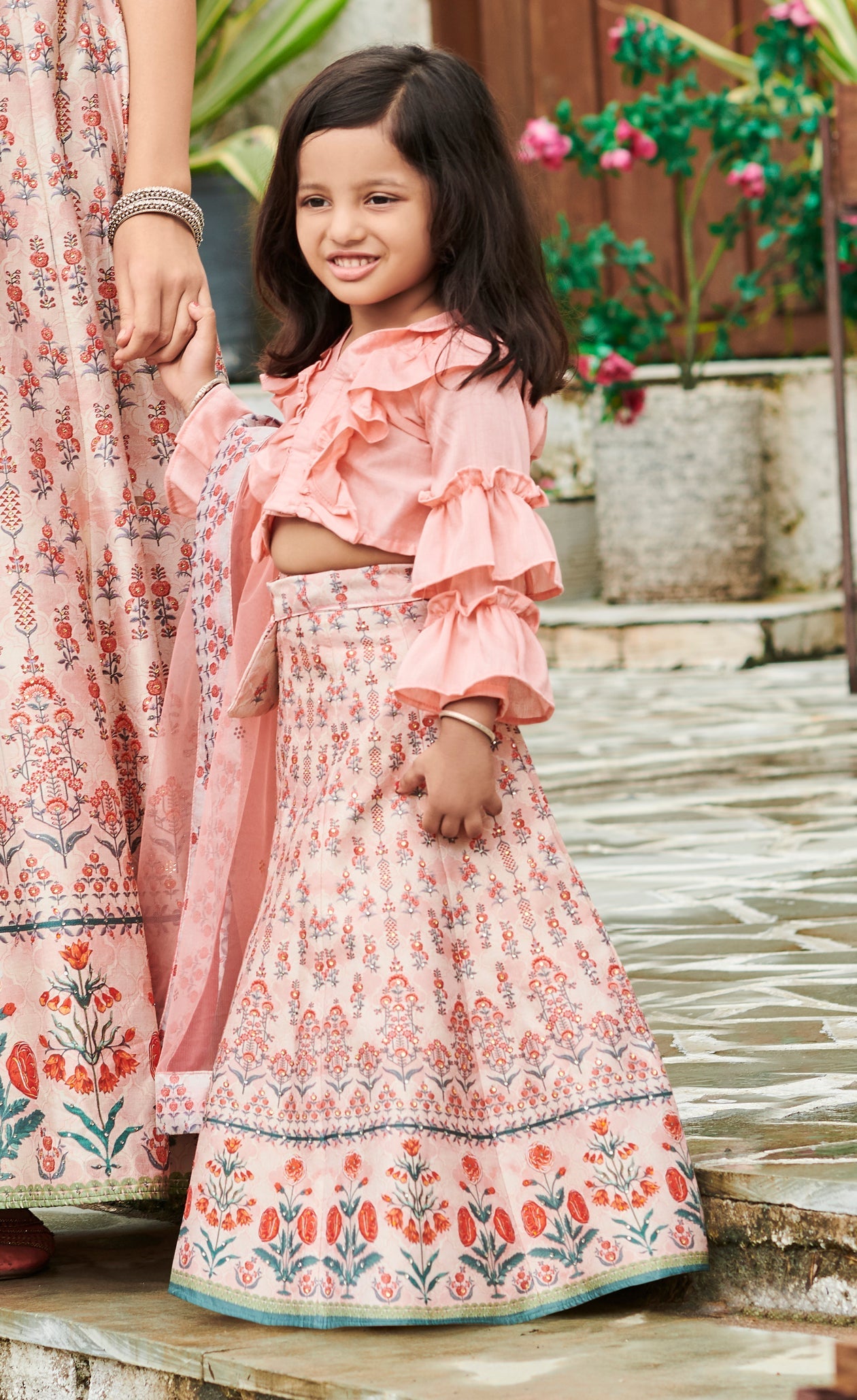 Joyful Jingle Tussar Silk Lehenga for Kids - qivii