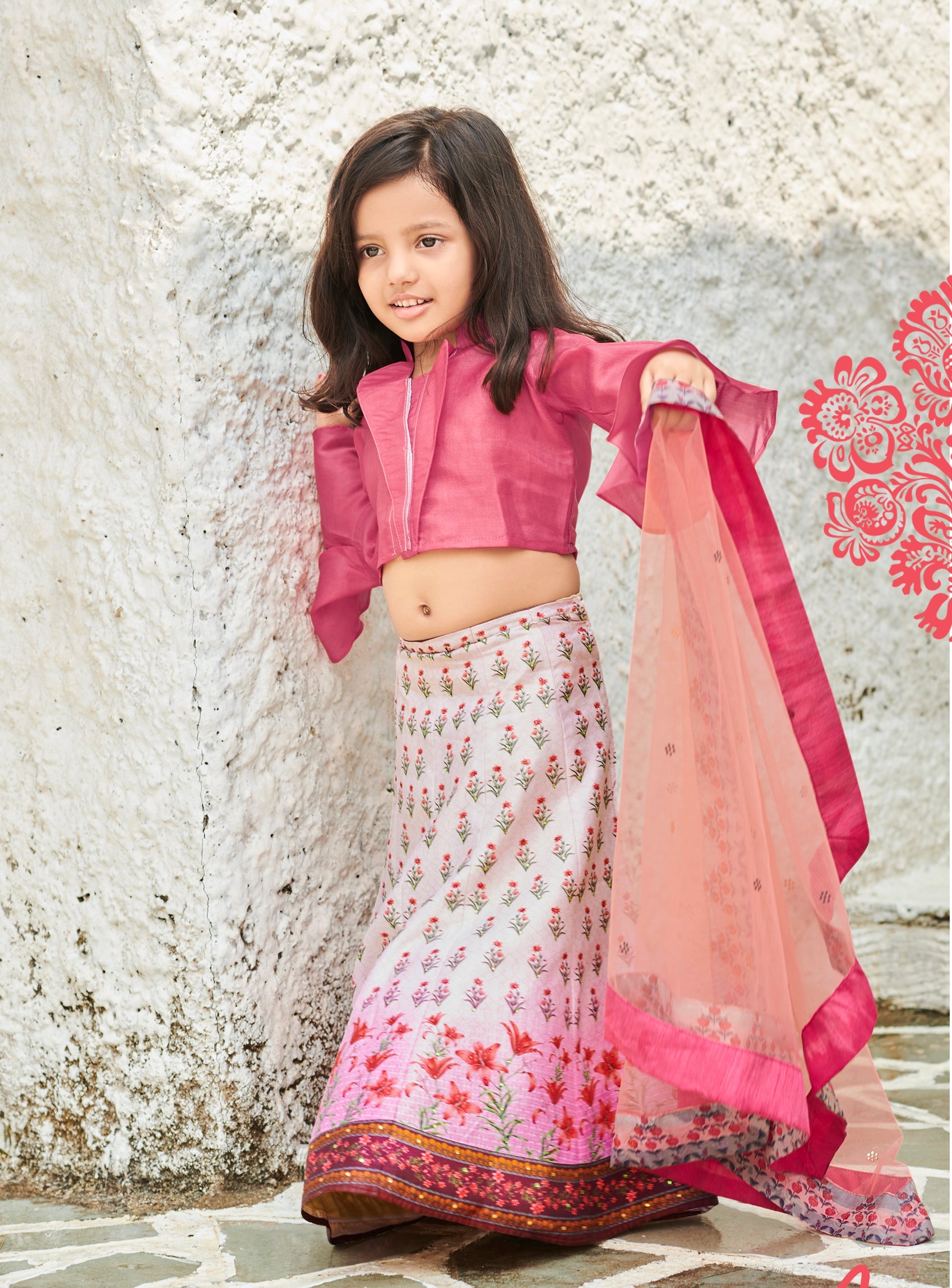 Butterfly Dreams Tussar Silk Lehenga for Girls - qivii