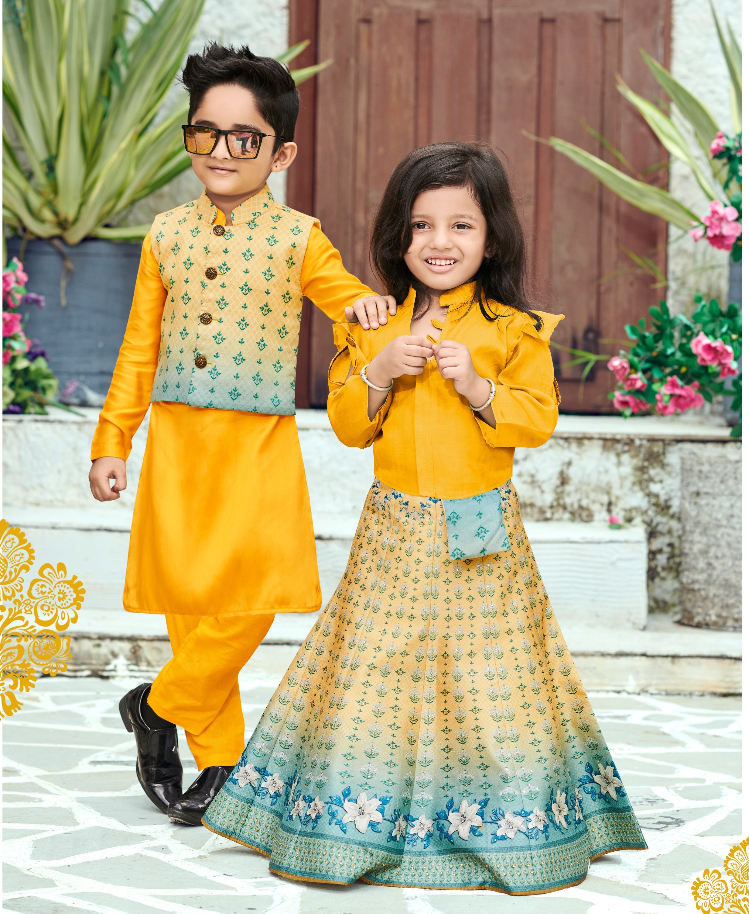 Twirls and Swirls Tussar Silk Lehenga for Girls - qivii