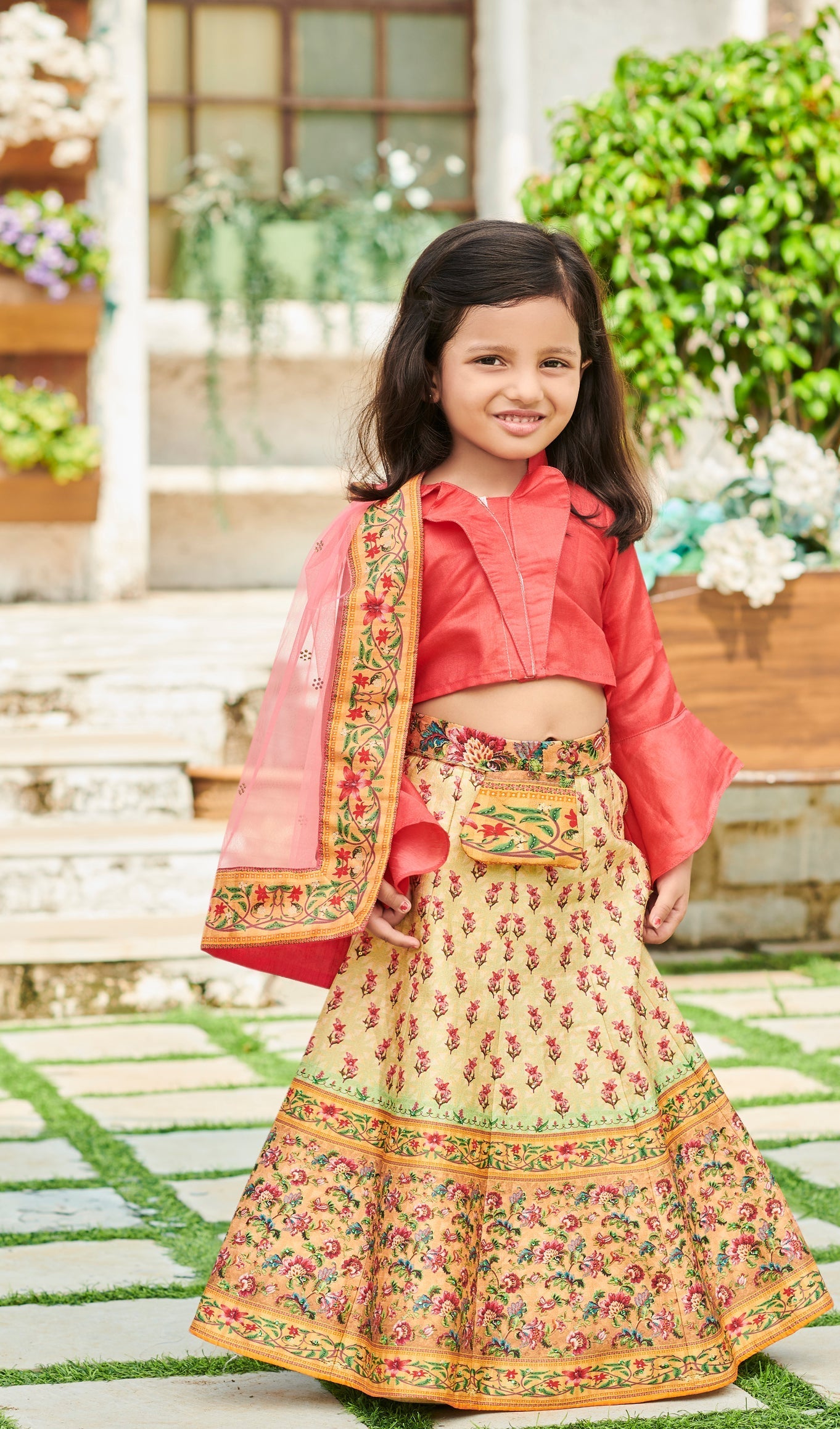 Royal Charm Tussar Silk Kids Lehenga - qivii