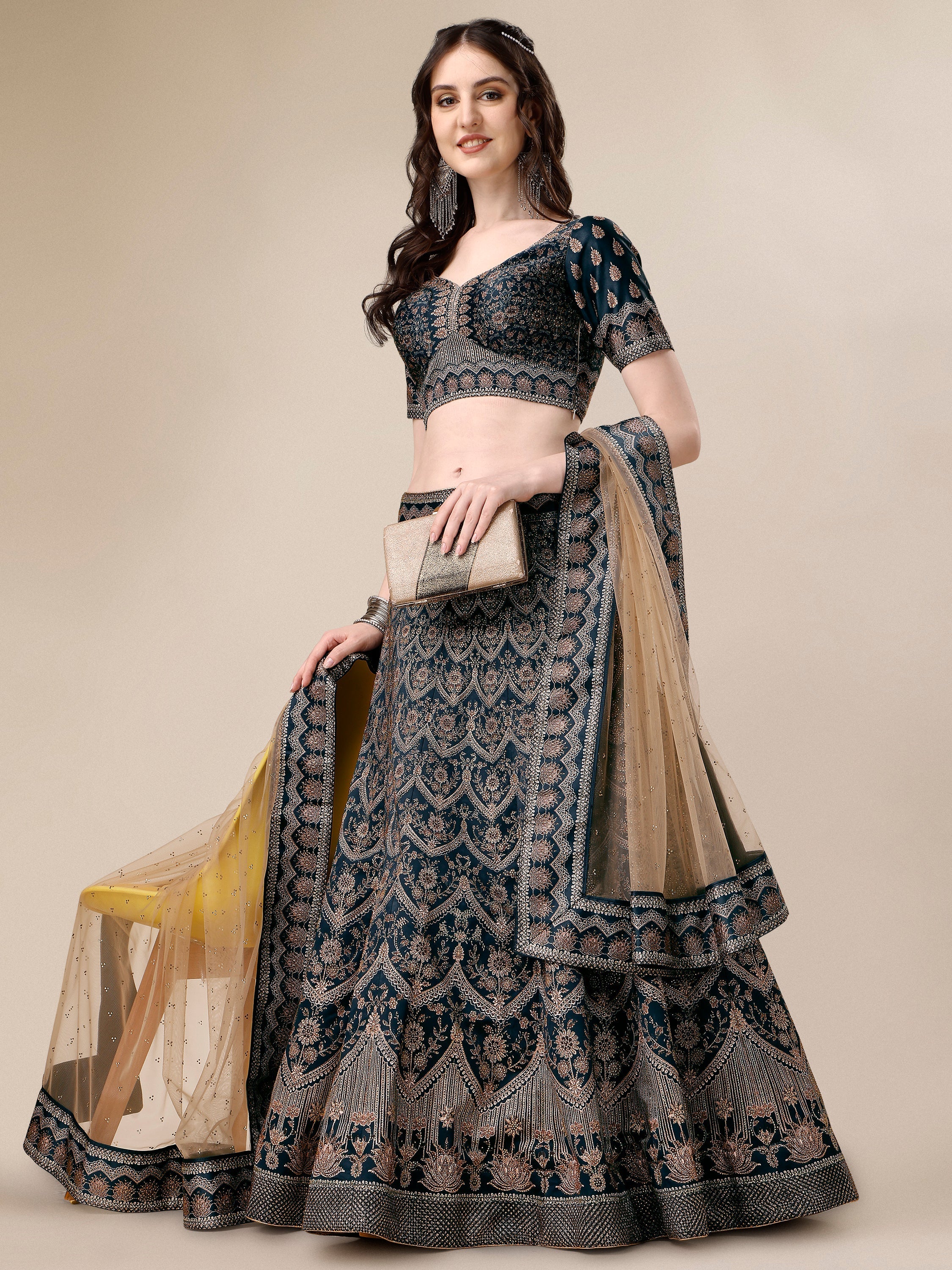 Dazzling Elegance: Swarovski Adorned Bridal and Semi-Bridal Lehengas - qivii