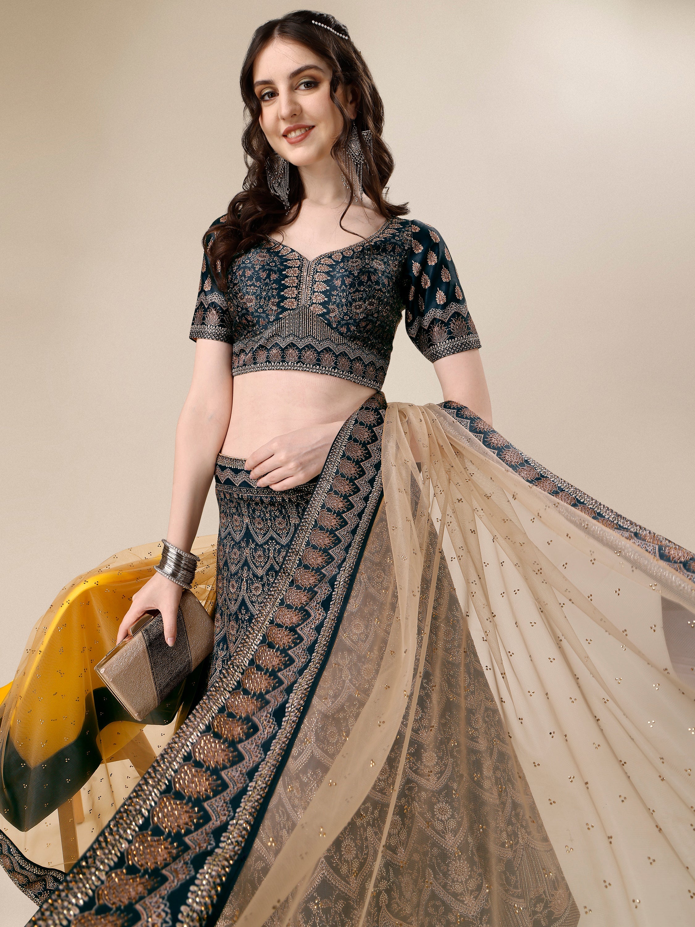 Dazzling Elegance: Swarovski Adorned Bridal and Semi-Bridal Lehengas - qivii