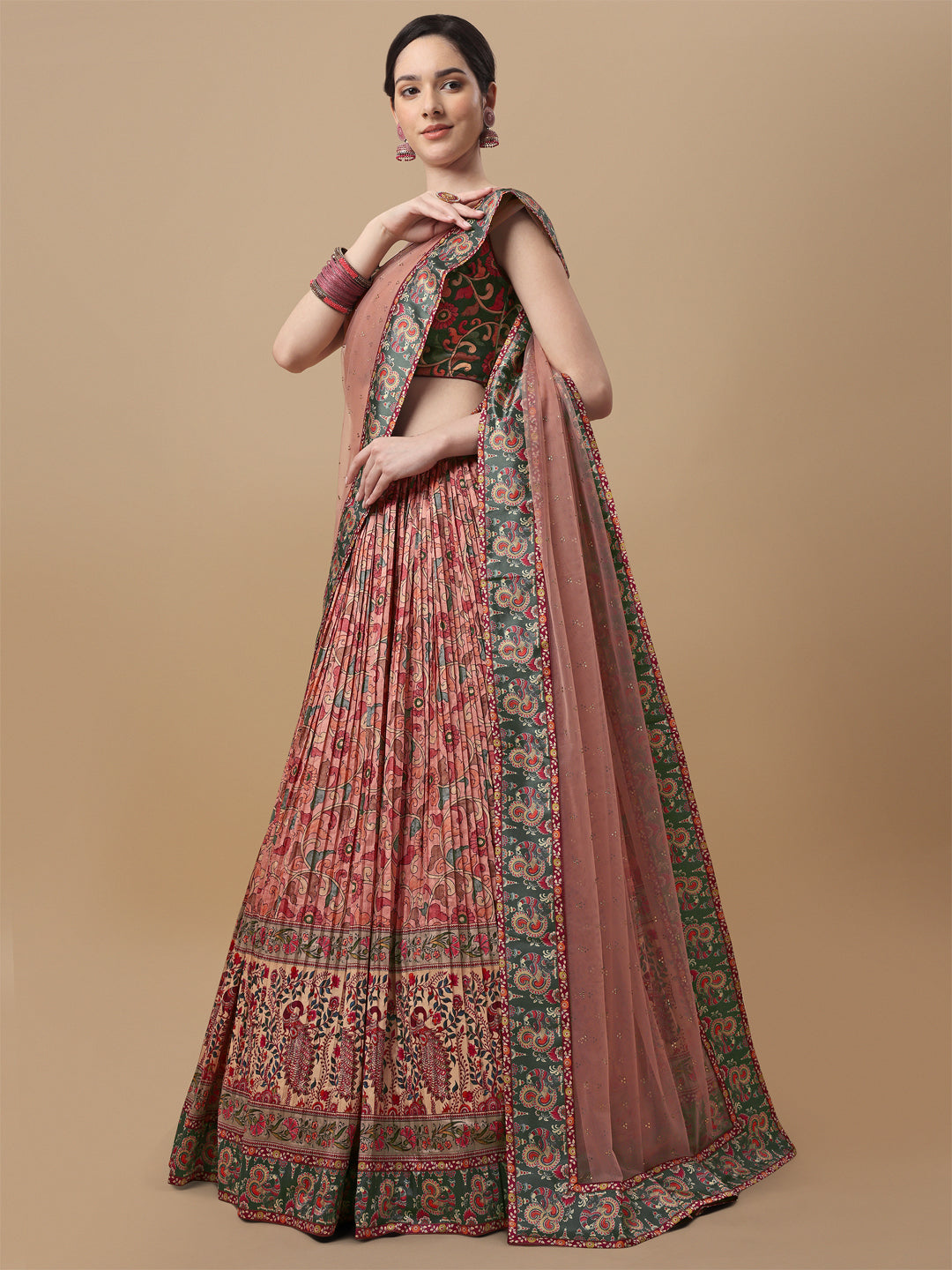 Nature's Symphony: Kalamkari Digital Printed Lehenga - qivii