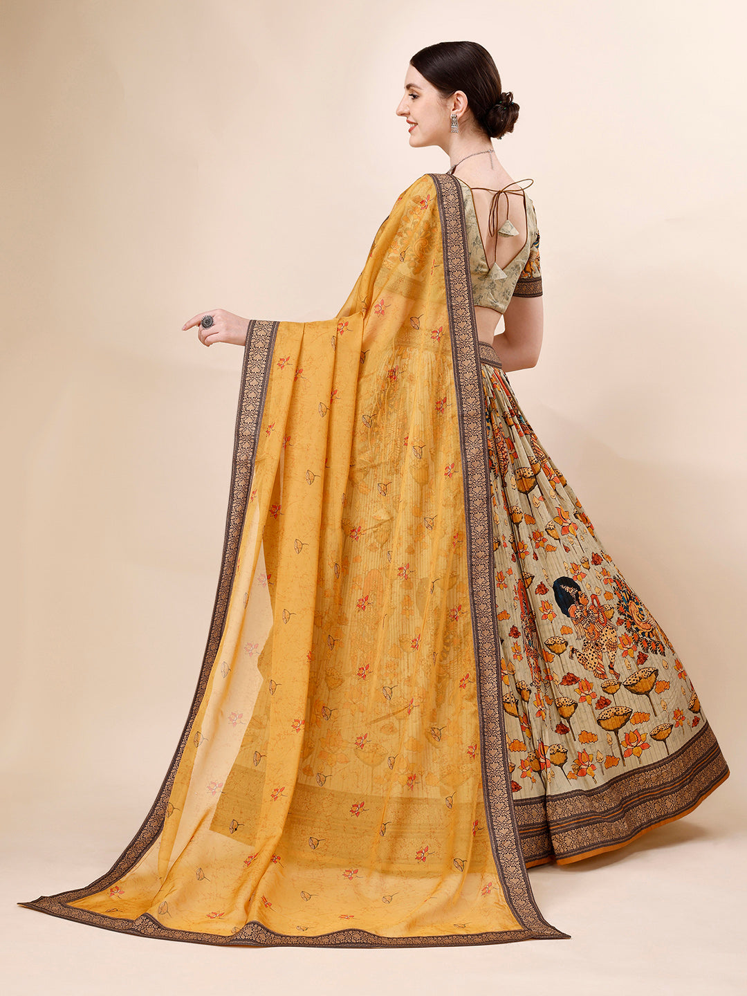 Graceful Kalamkari Printed Lehenga Cholie Set A Fusion of Art and Elegance - qivii