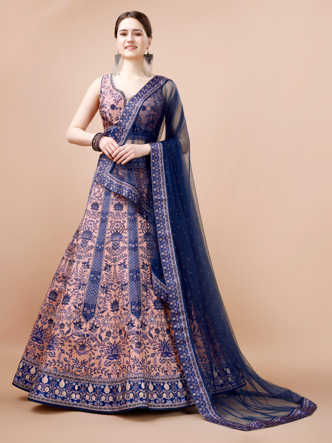 Crystal Dreams: Swarovski-Embroidered Digital Print Lehenga - qivii