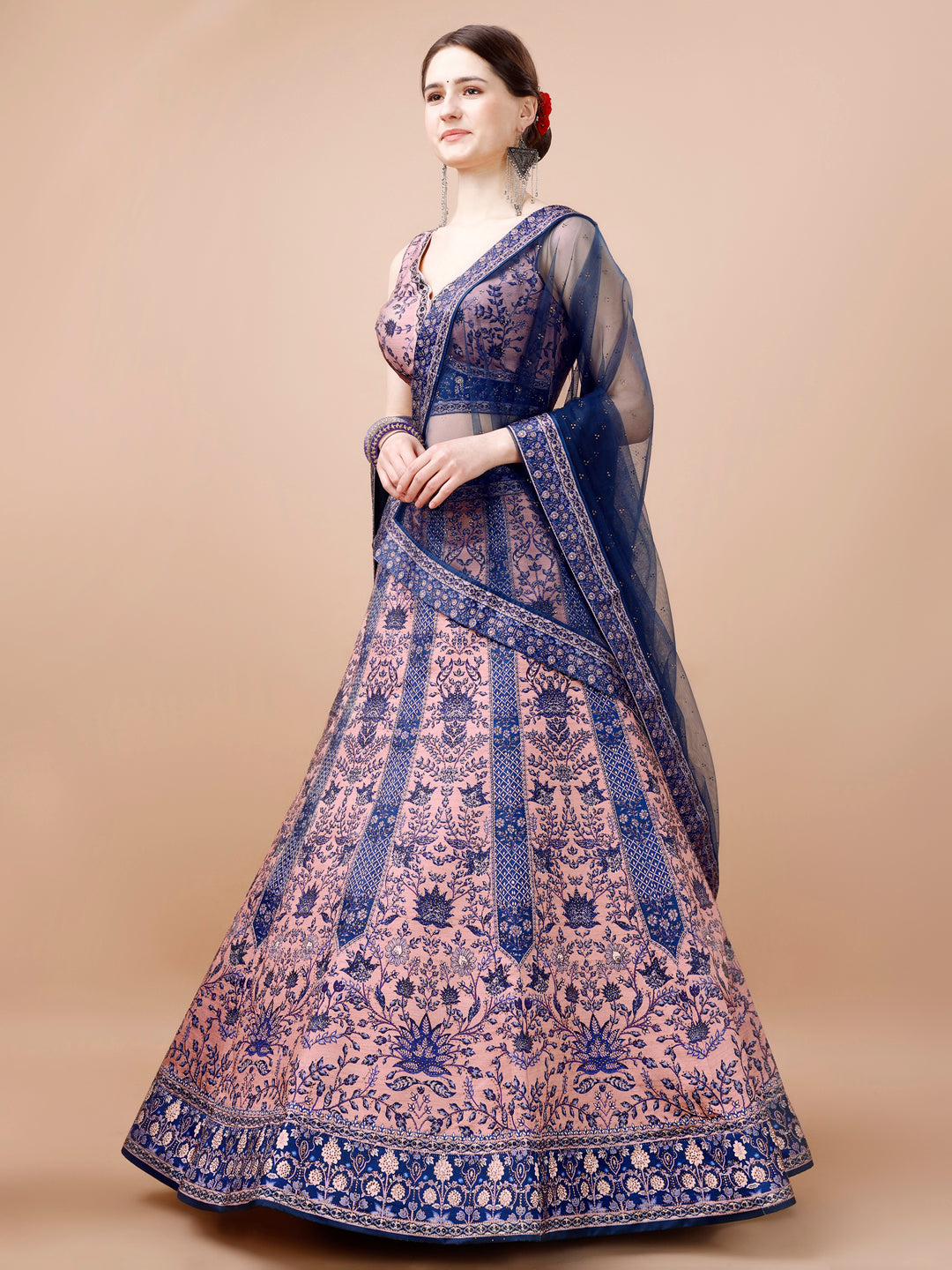 Crystal Dreams: Swarovski-Embroidered Digital Print Lehenga - qivii