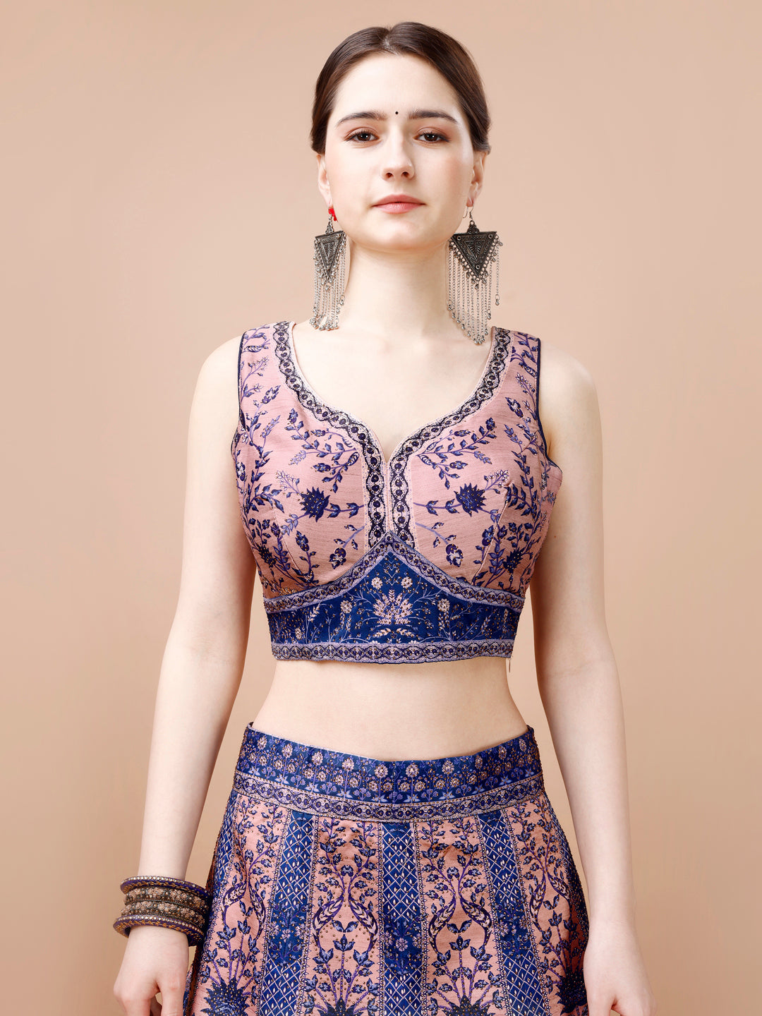 Crystal Dreams: Swarovski-Embroidered Digital Print Lehenga - qivii