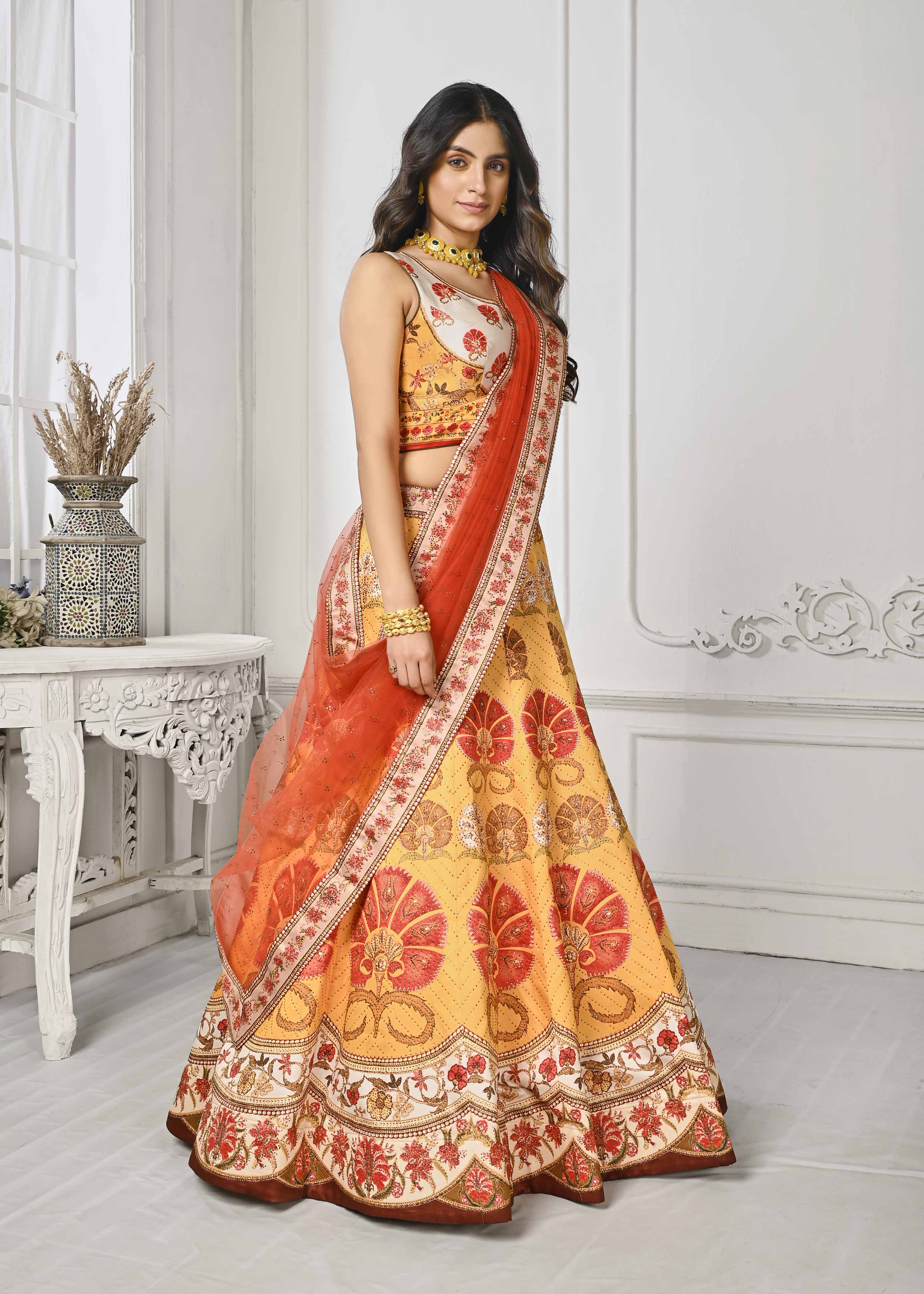 Dazzling Dreams: Swarovski Digital Print Lehenga - qivii