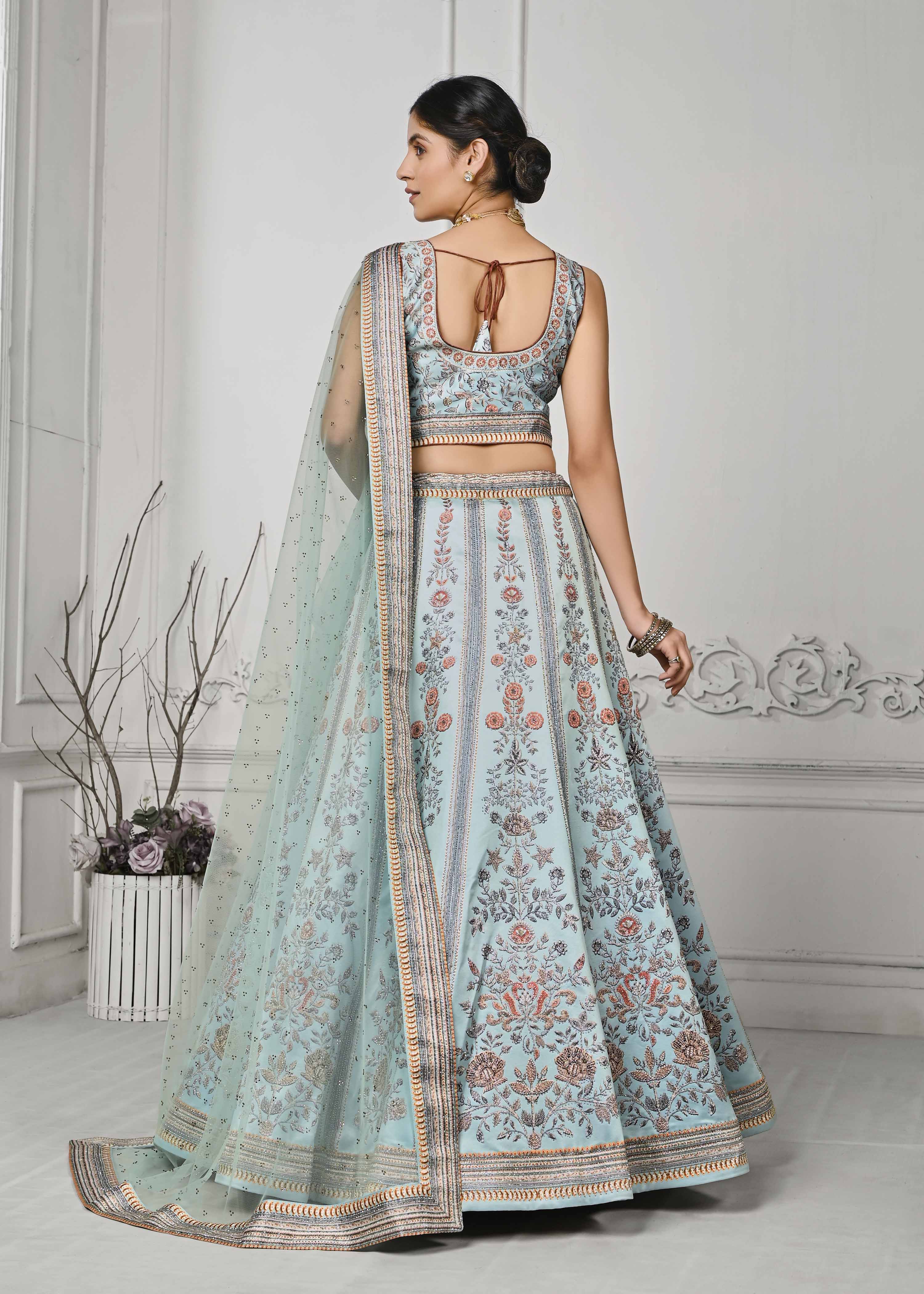 Crystal Cascade: Swarovski Embellished Digital Print Lehenga - qivii