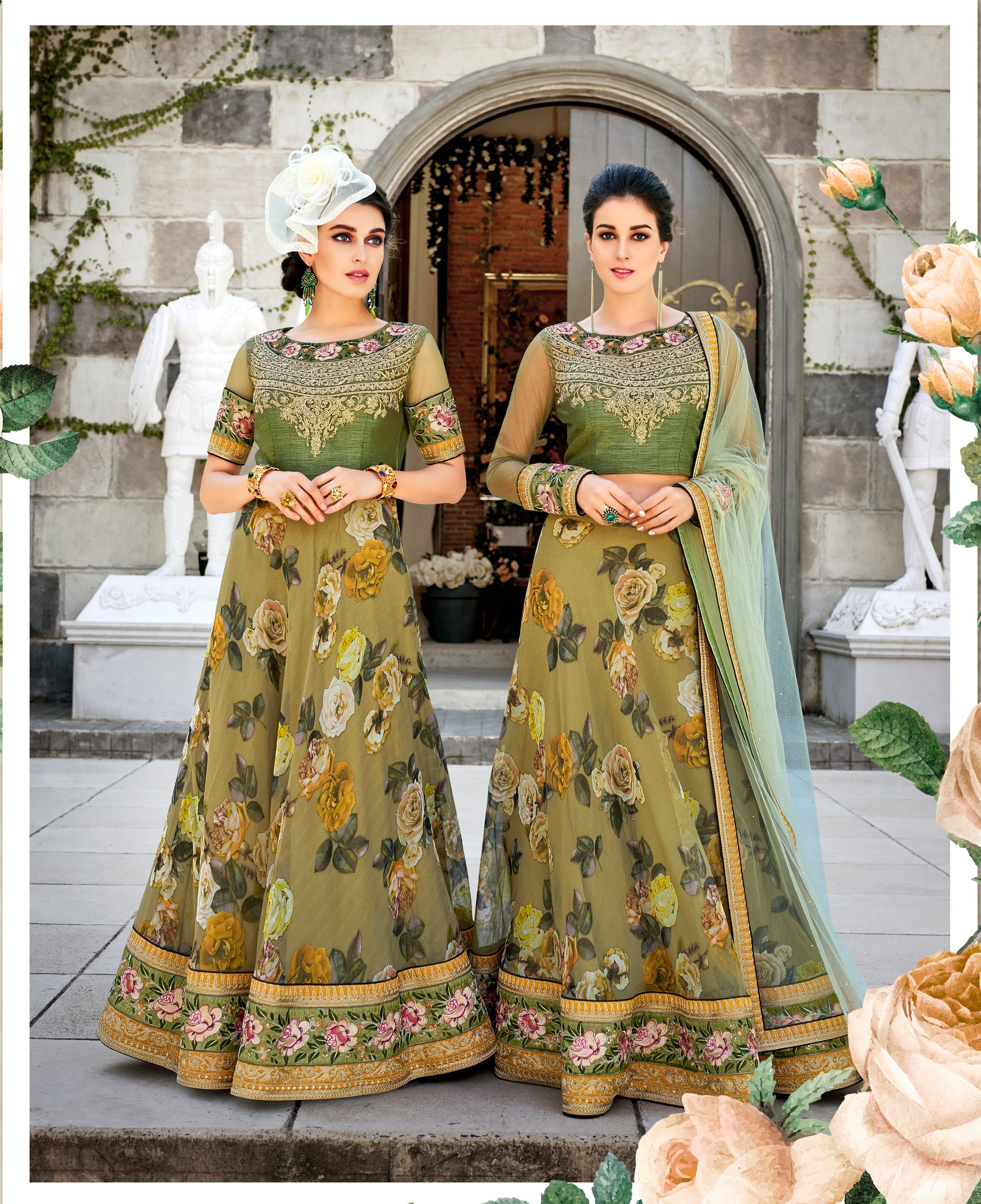 Pastel Perfection Organza Digital Print Lehenga - qivii