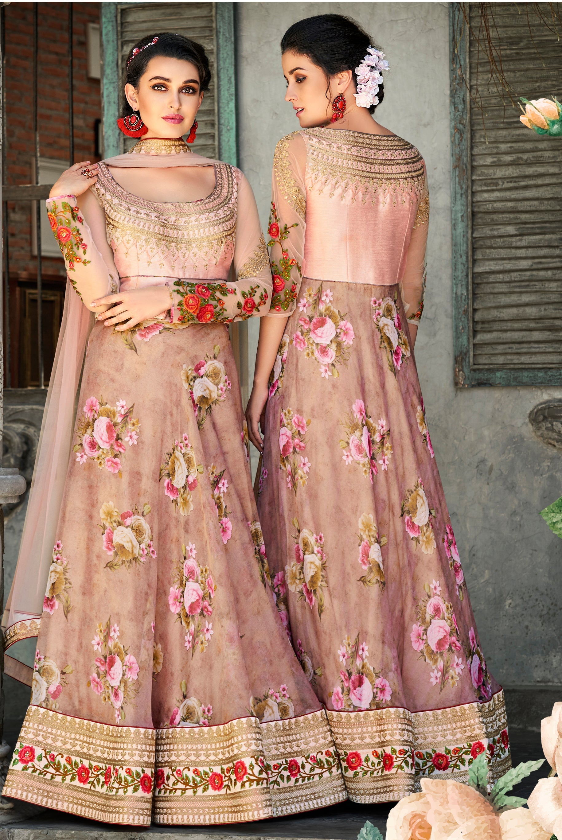 Enchanting Floral Dreams Organza Digital Print Lehenga - qivii