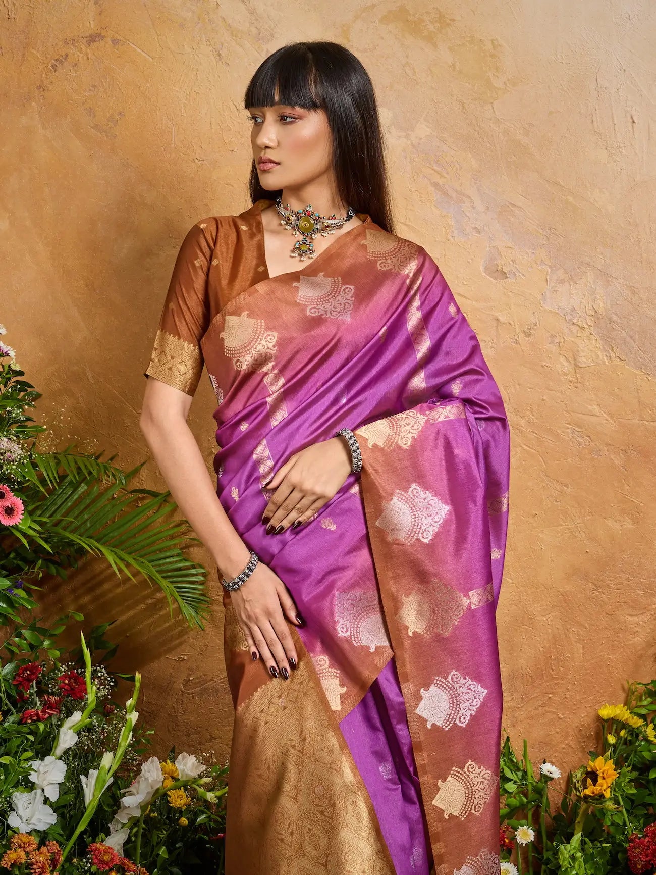 Hot Pink Handloom Weaving Silk Saree