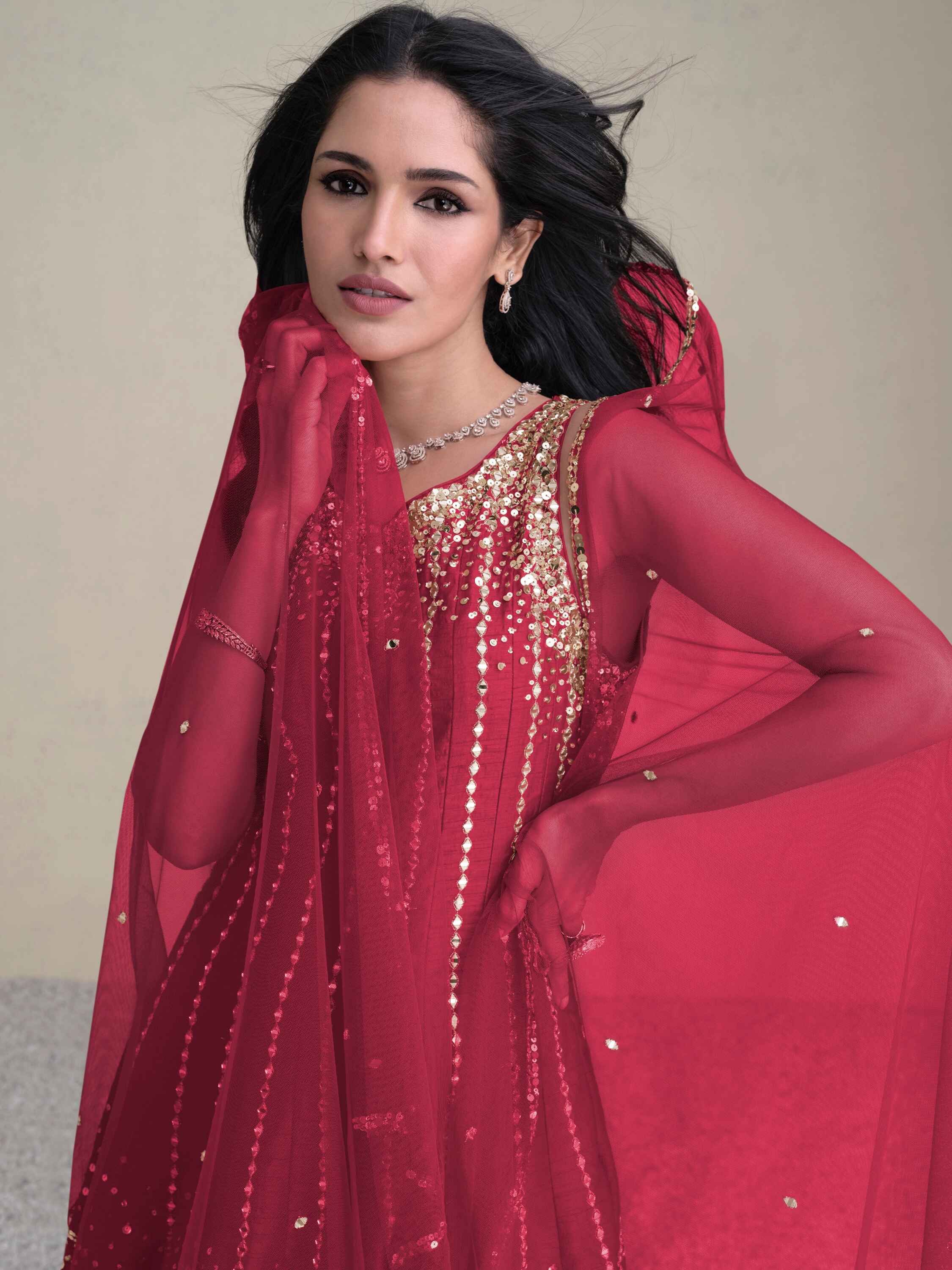 Attractive Pink Sequins Silk Designer Dhoti Suit With Dupatta for Women
