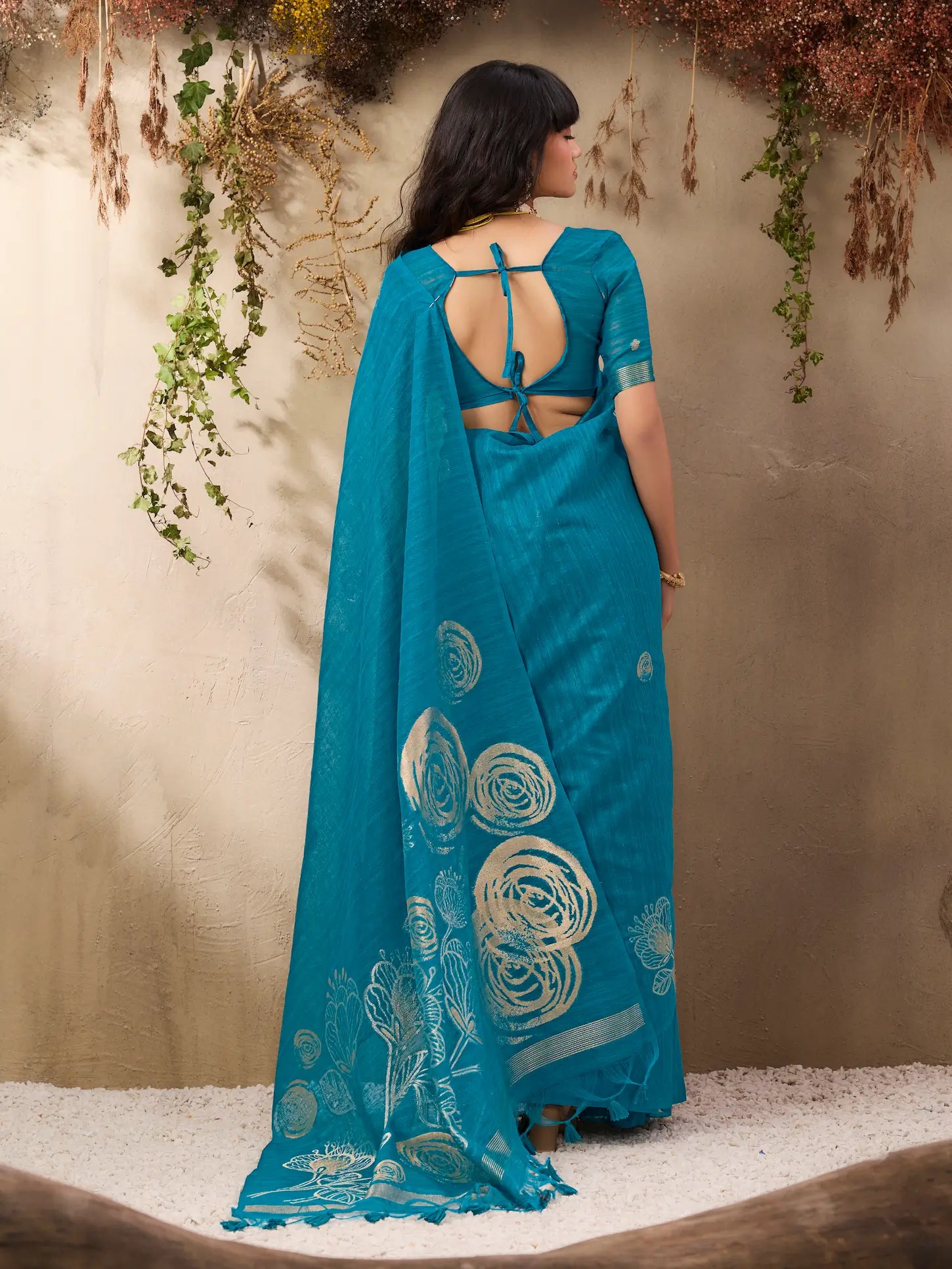 Deep Teal Zari Weaving Silk Saree