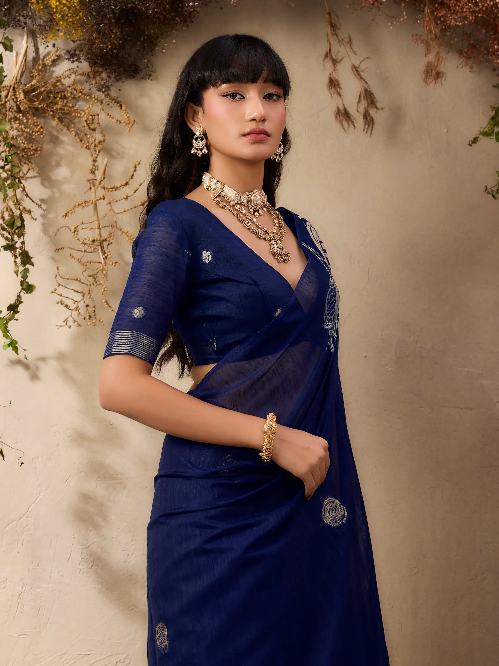 Nile Blue Zari Weaving Silk Saree