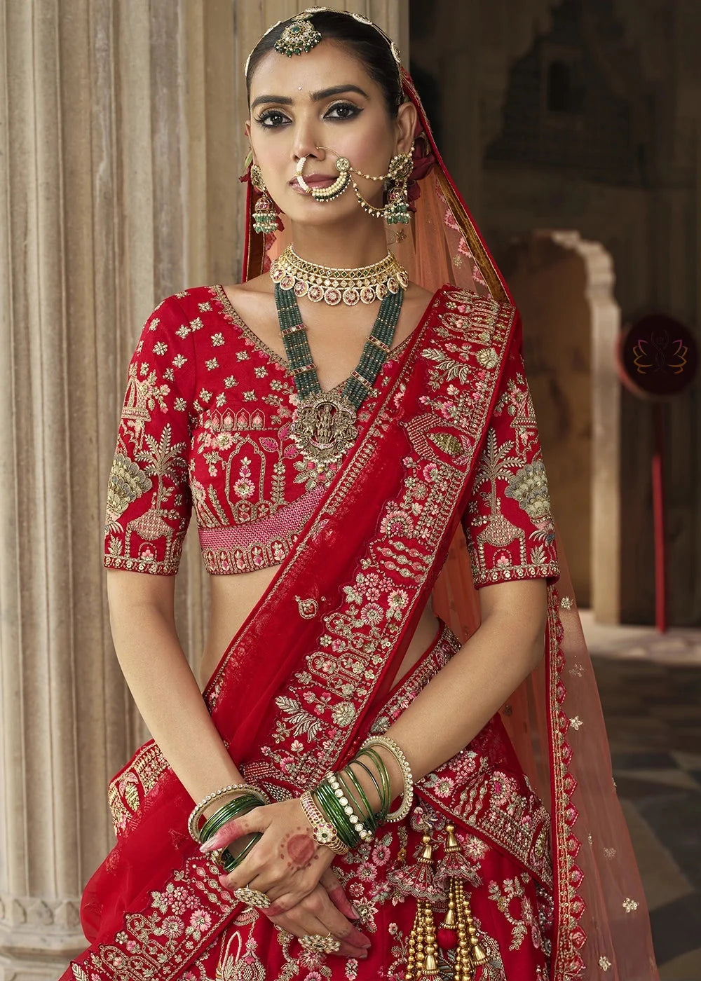 Red - Embroidery, Sequence, Thread Work Bridal Semi Stitched Lehenga