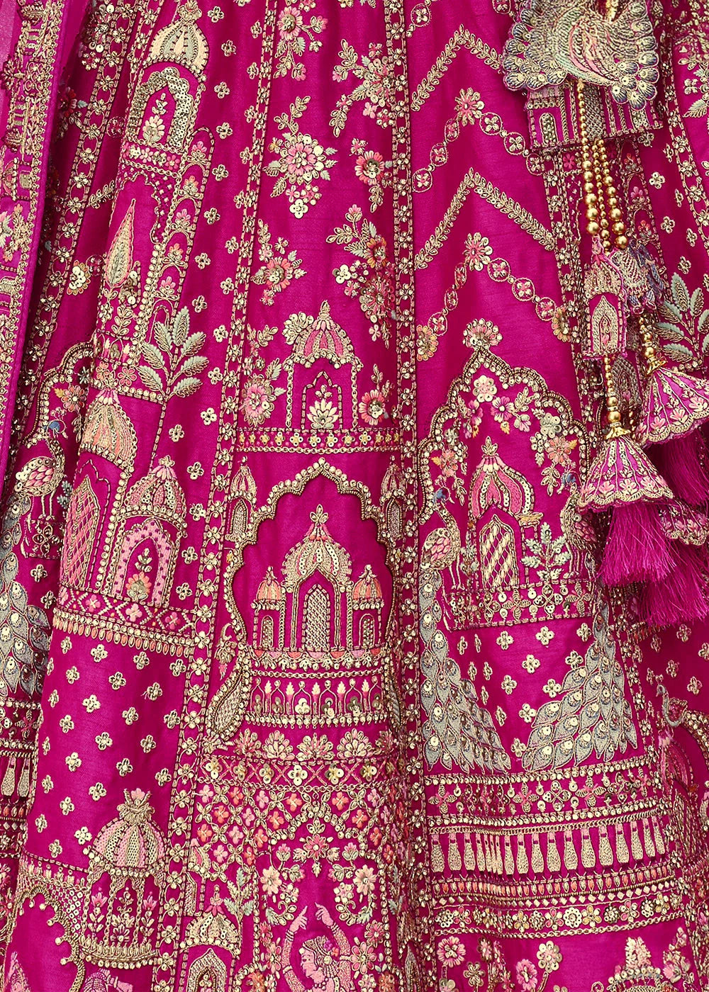 Pink- Embroidery, Sequence, Thread Work Bridal Semi Stitched Lehenga