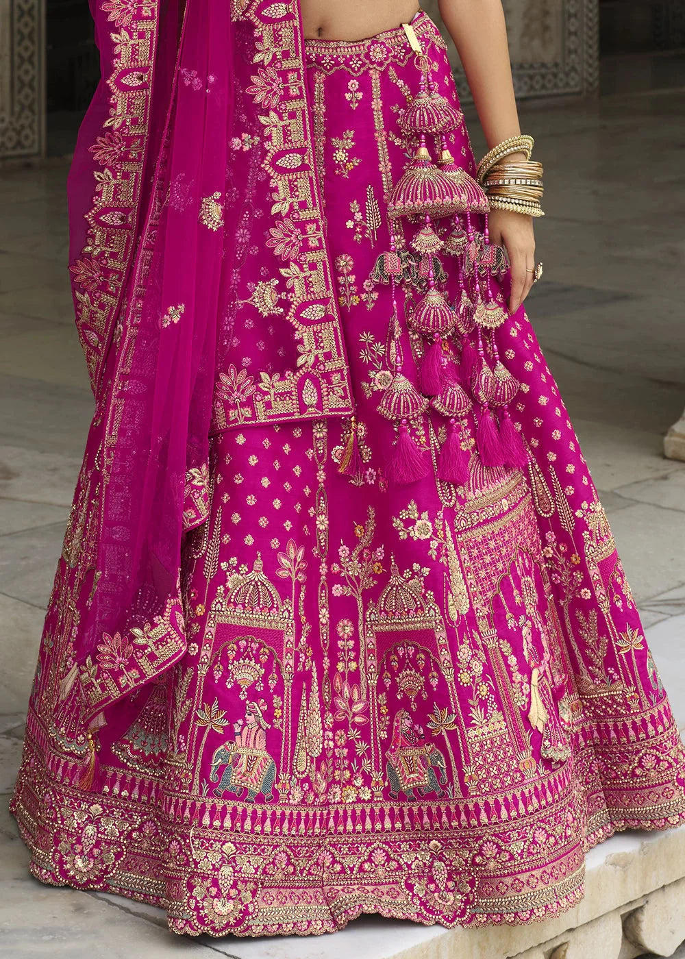 Pink- Embroidery, Sequence, Thread Work Bridal Semi Stitched Lehenga