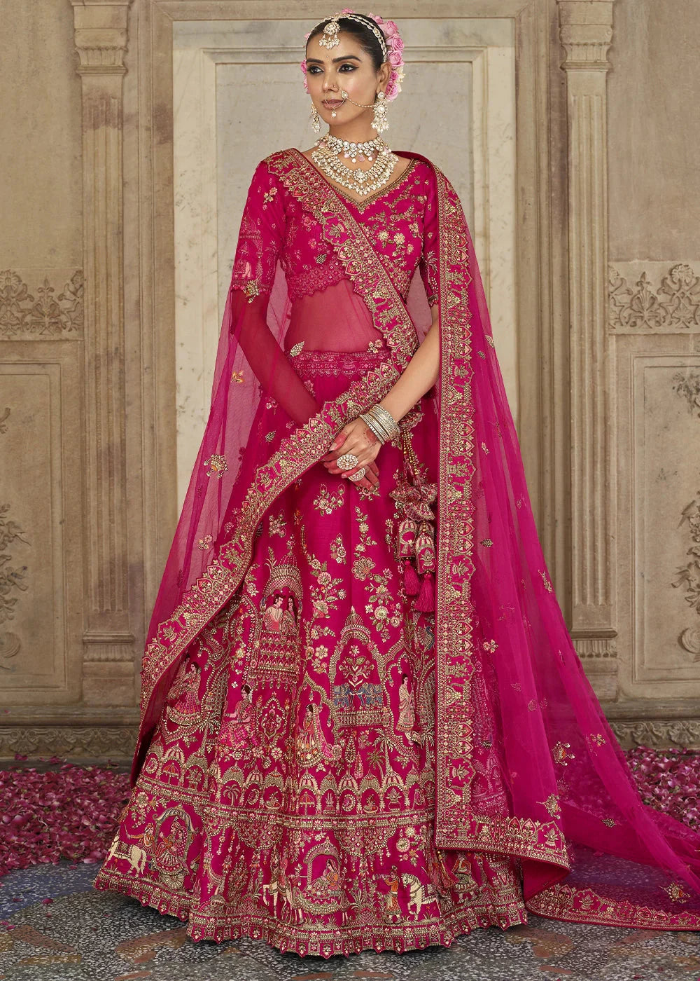 Rani- Embroidery, Sequence, Thread Work Bridal Semi Stitched Lehenga