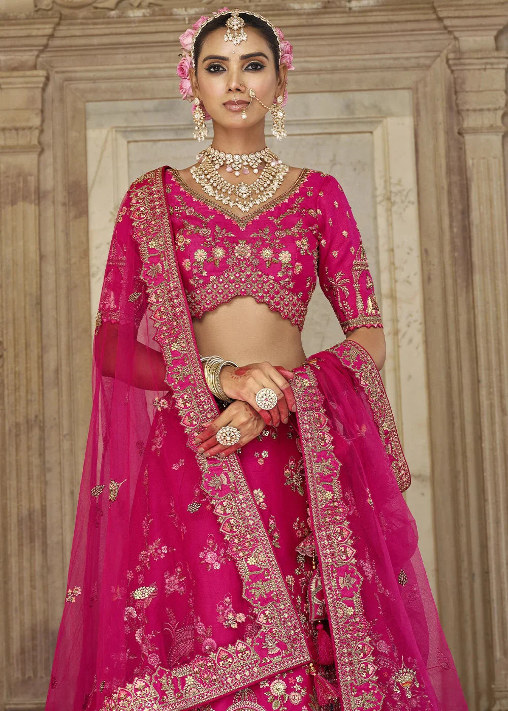 Rani- Embroidery, Sequence, Thread Work Bridal Semi Stitched Lehenga