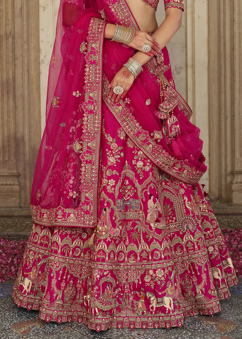 Rani- Embroidery, Sequence, Thread Work Bridal Semi Stitched Lehenga