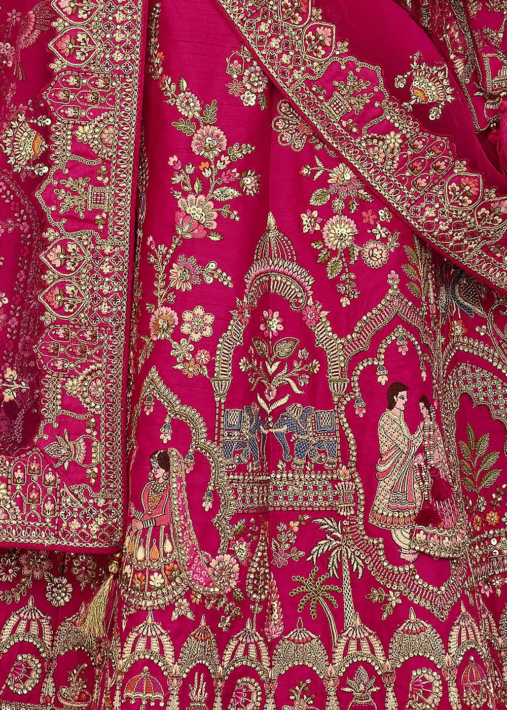 Rani- Embroidery, Sequence, Thread Work Bridal Semi Stitched Lehenga