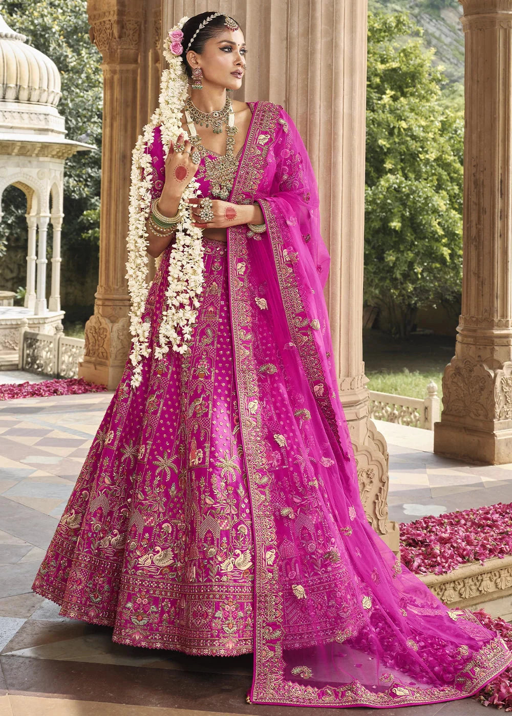 Pink- Embroidery, Sequence, Thread Work Bridal Semi Stitched Lehenga
