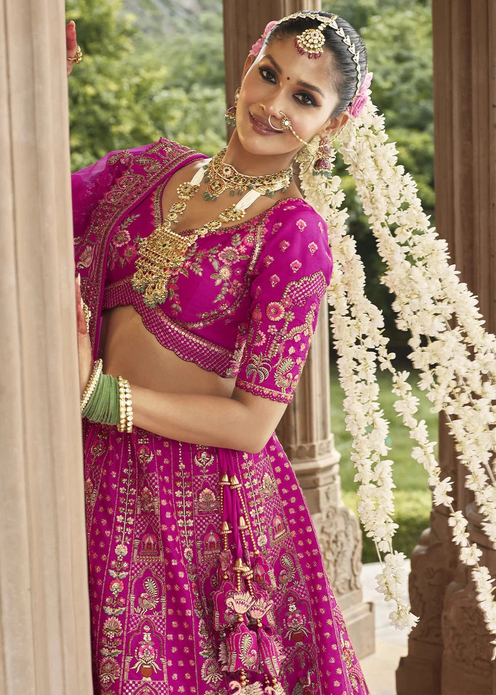 Pink- Embroidery, Sequence, Thread Work Bridal Semi Stitched Lehenga
