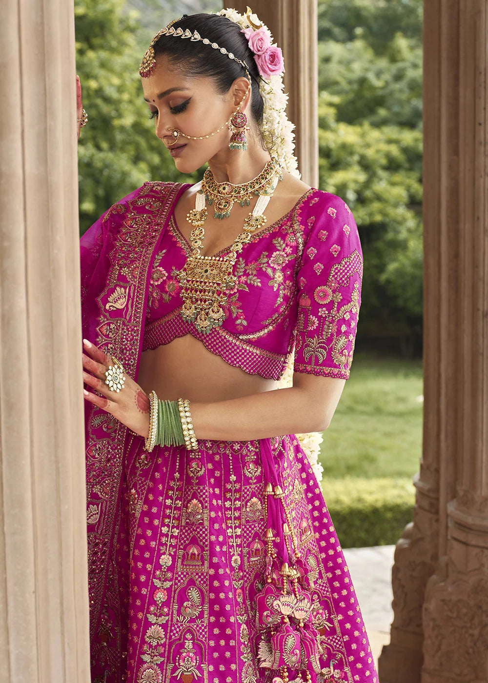 Pink- Embroidery, Sequence, Thread Work Bridal Semi Stitched Lehenga