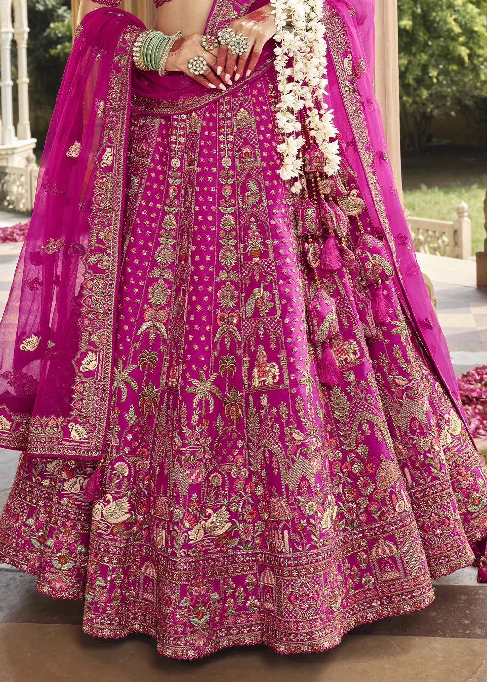 Pink- Embroidery, Sequence, Thread Work Bridal Semi Stitched Lehenga