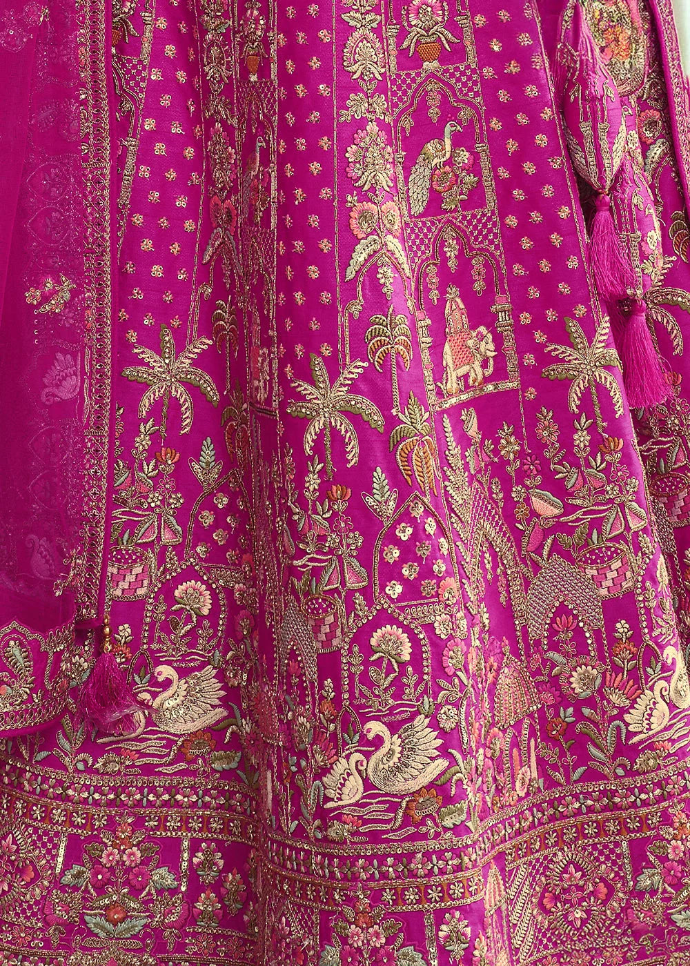 Pink- Embroidery, Sequence, Thread Work Bridal Semi Stitched Lehenga