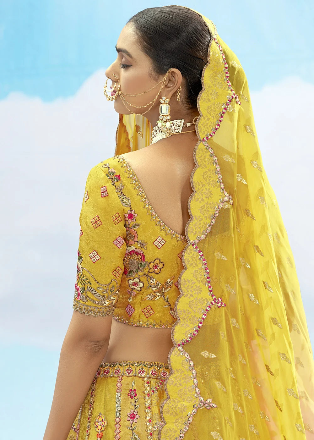 Patch & Cut Work Silk Embroidered Semi Stitched Lehenga Choli & Dupatta - qivii