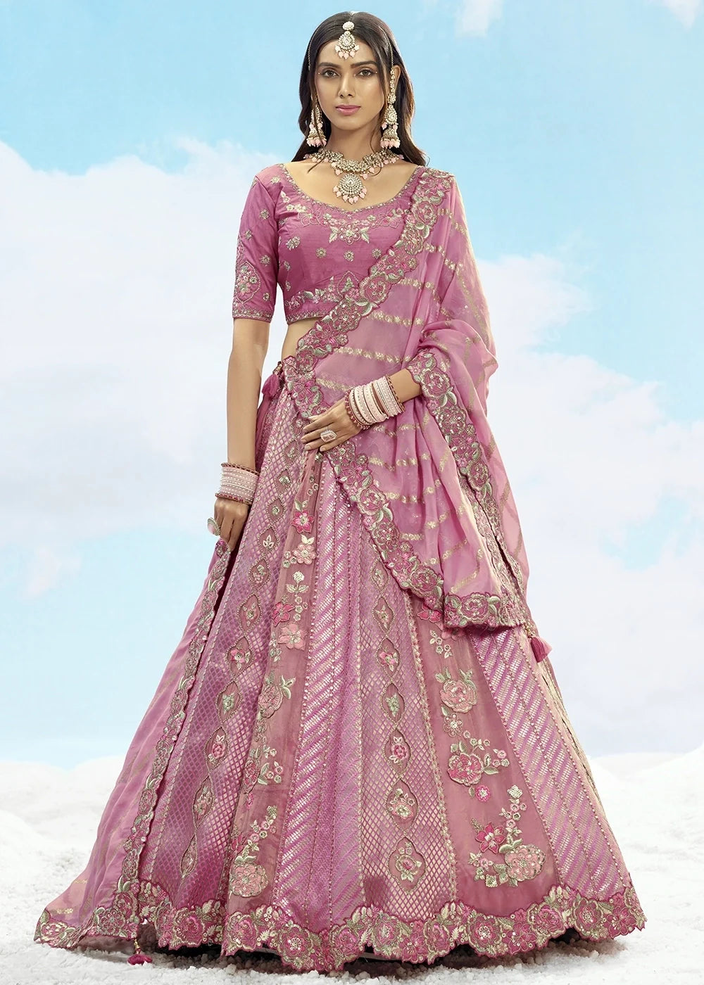 Patch & Cut Work Silk Embroidered Semi Stitched Lehenga Choli & Dupatta - qivii