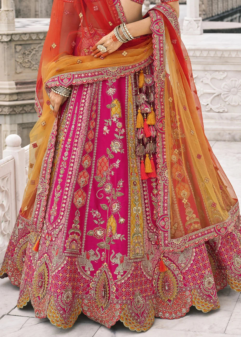 Pink Heavy Embroidered Mirror, Sequins & Stone Work Semi Stitched Lehenga Choli