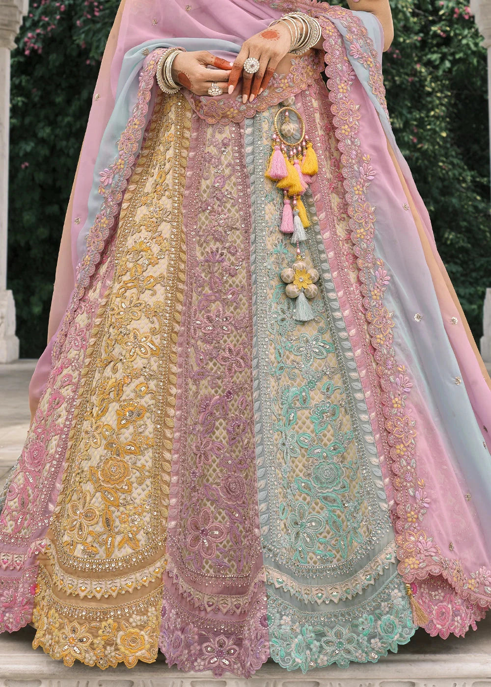 Multi color Heavy Embroidered Mirror, Sequins & Stone Work Semi Stitched Lehenga Choli