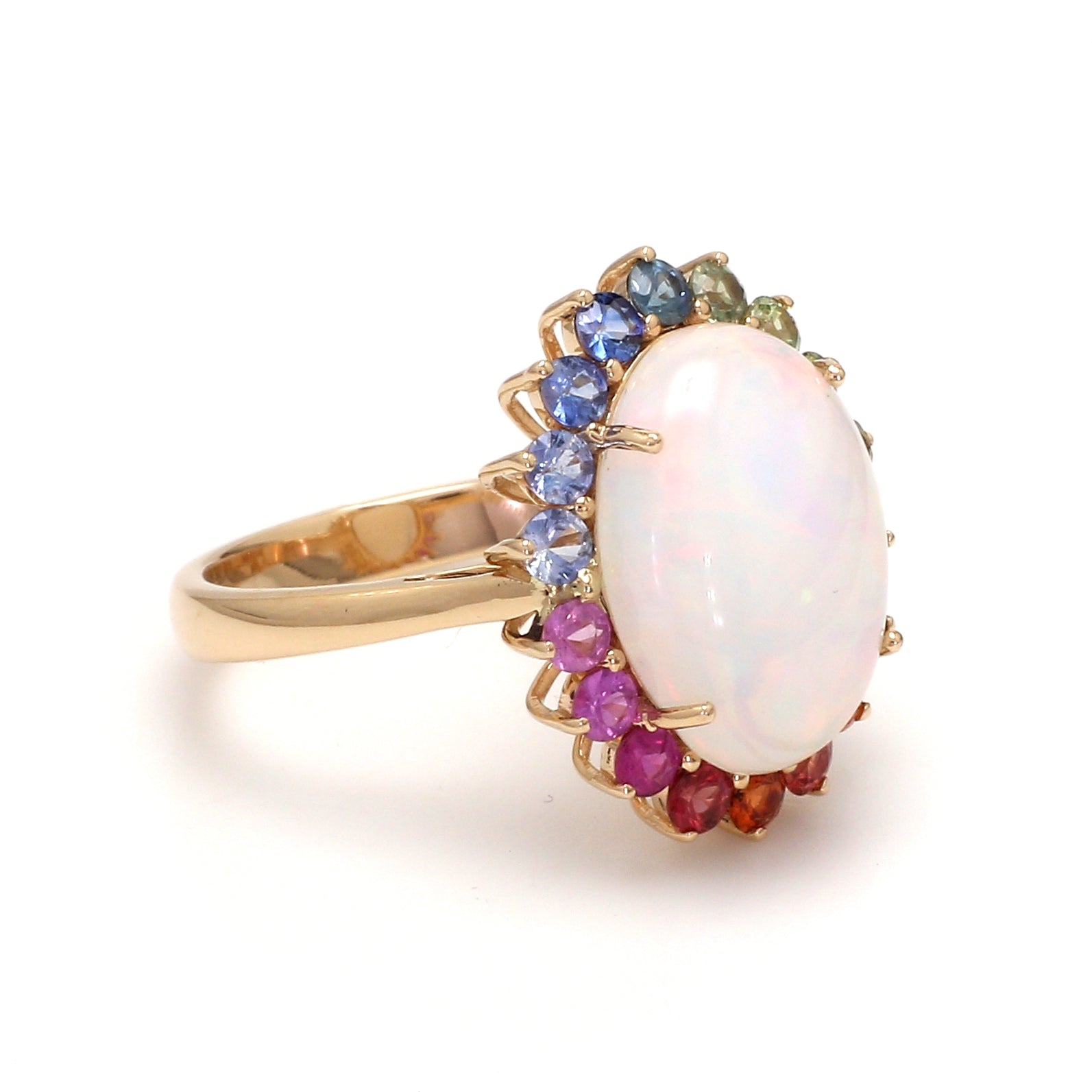 Opal and Rainbow Sapphire Halo Ring