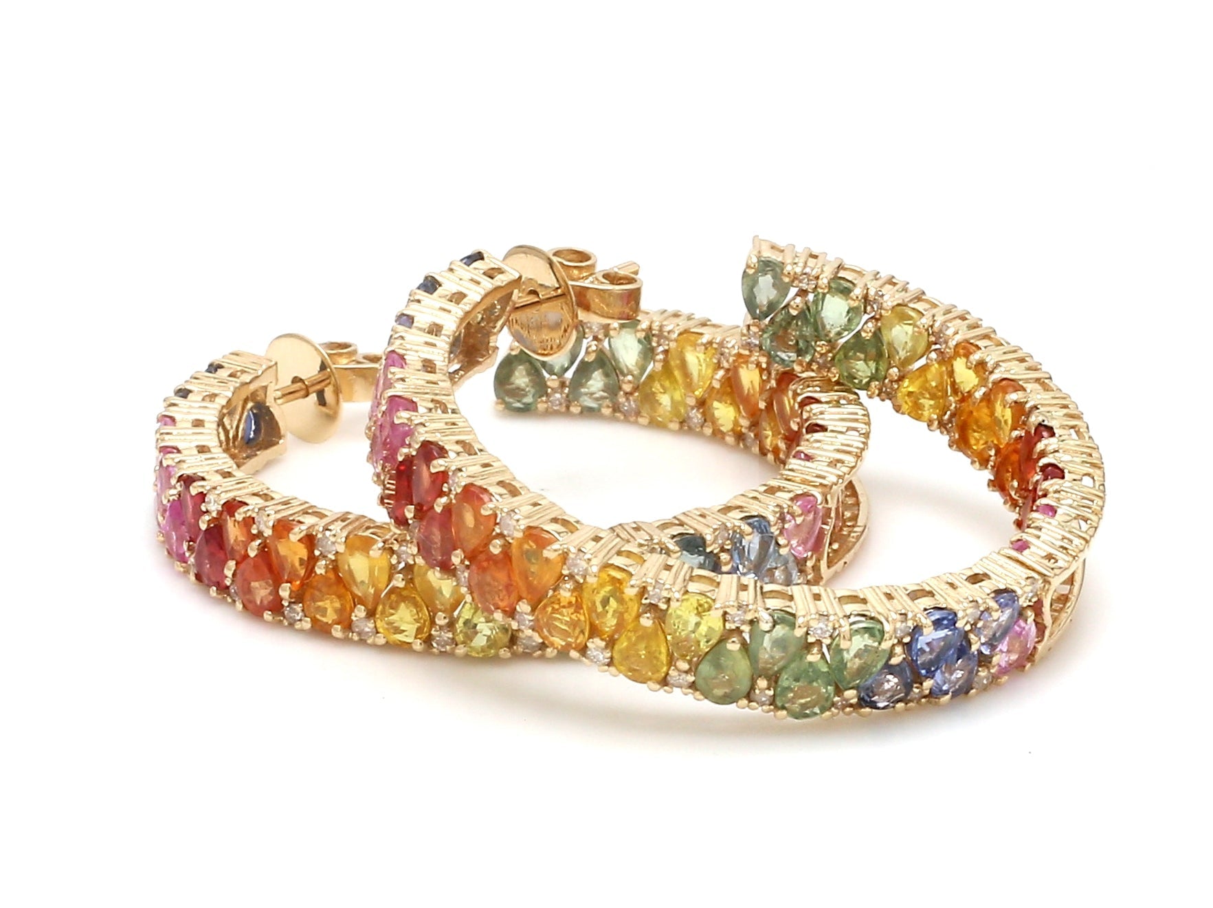 Rainbow Sapphire Pear and Diamond Earrings - qivii