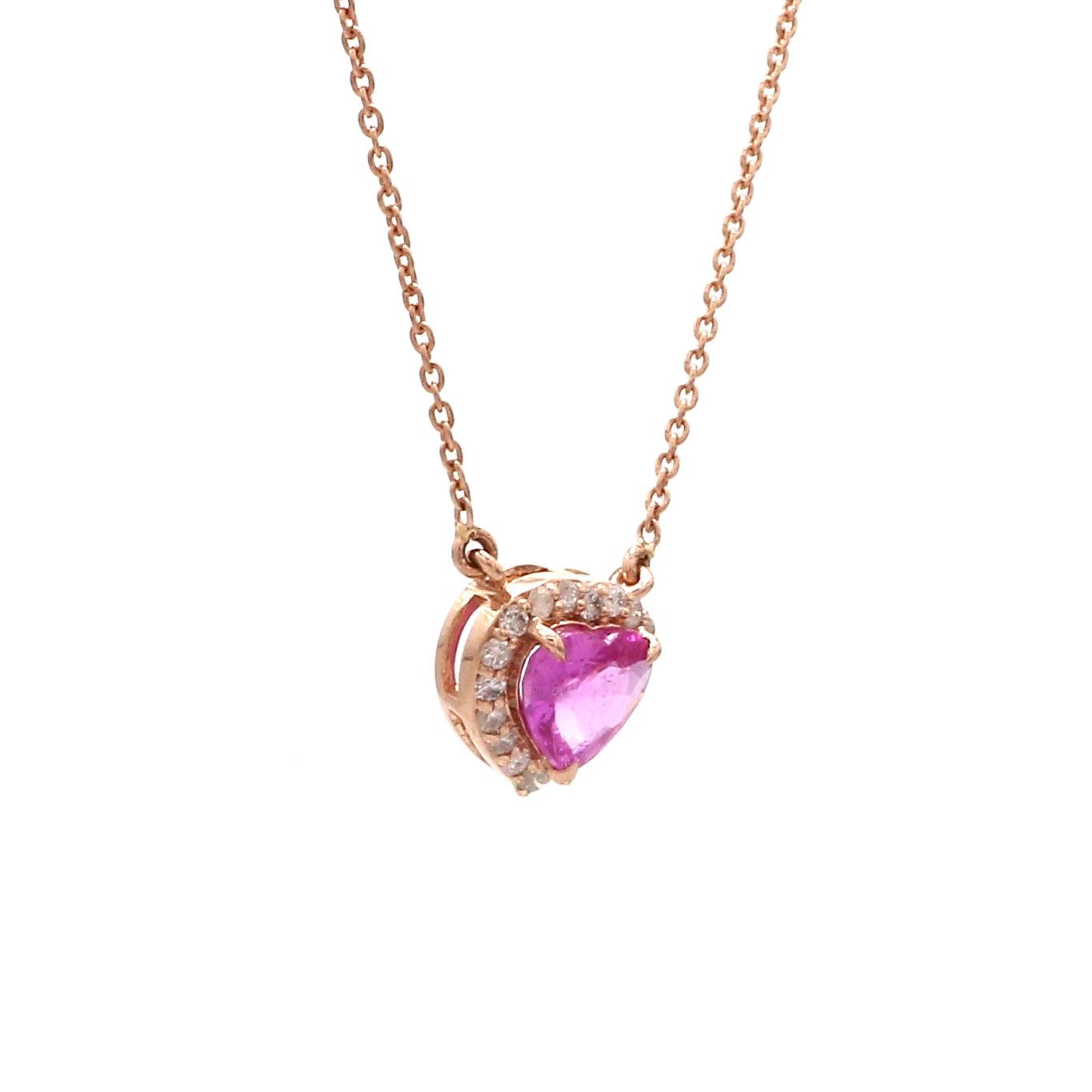 Pink Sapphire Heart With Diamond Pendant Gold - qivii
