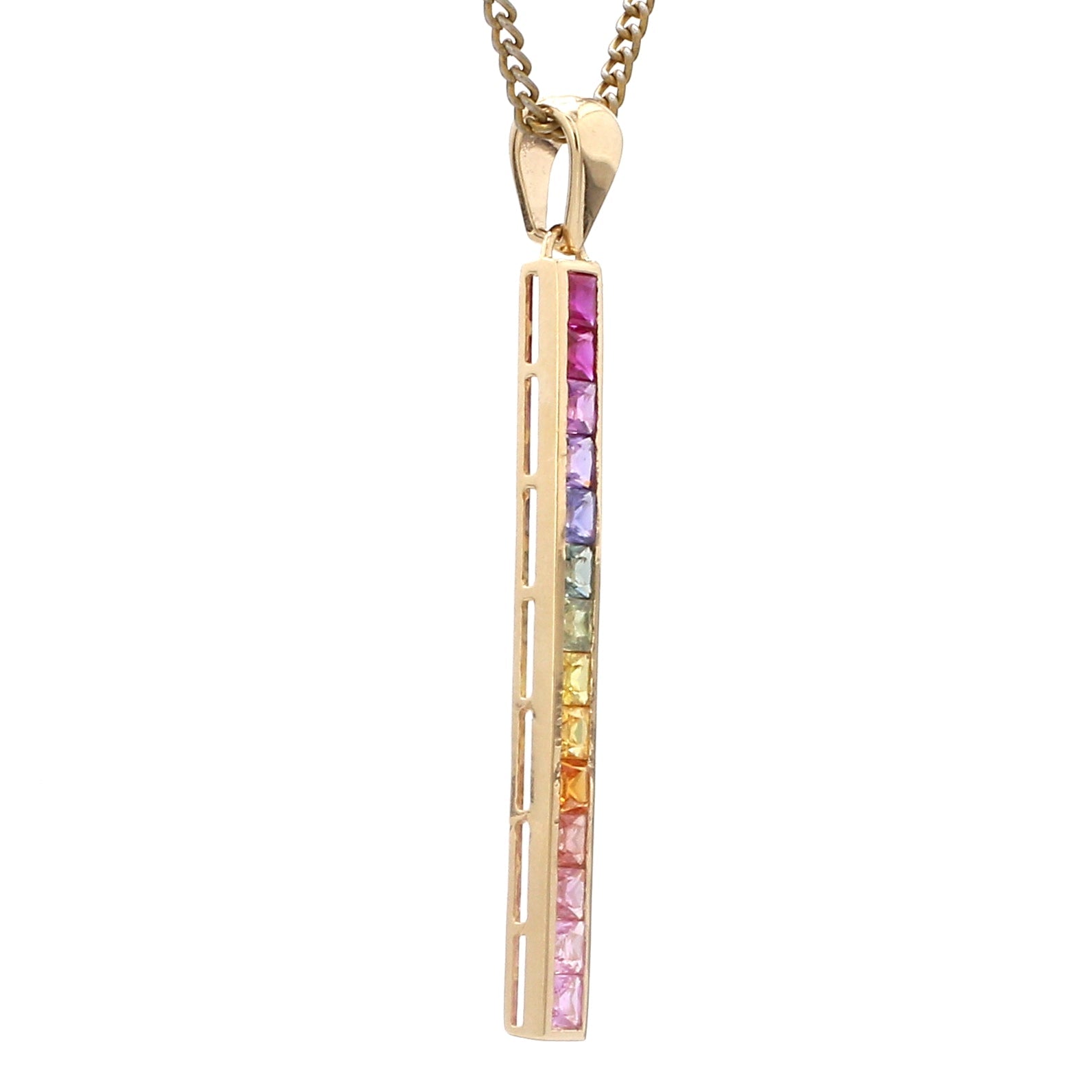 Rainbow Sapphire Vertical Bar Pendant - qivii