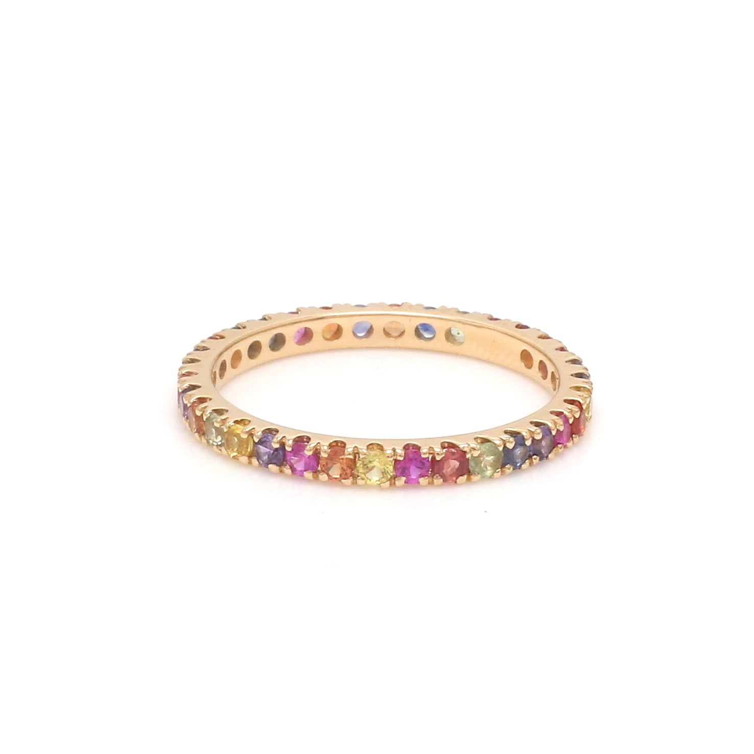Rainbow Sapphire Round Random Thin Ring - qivii