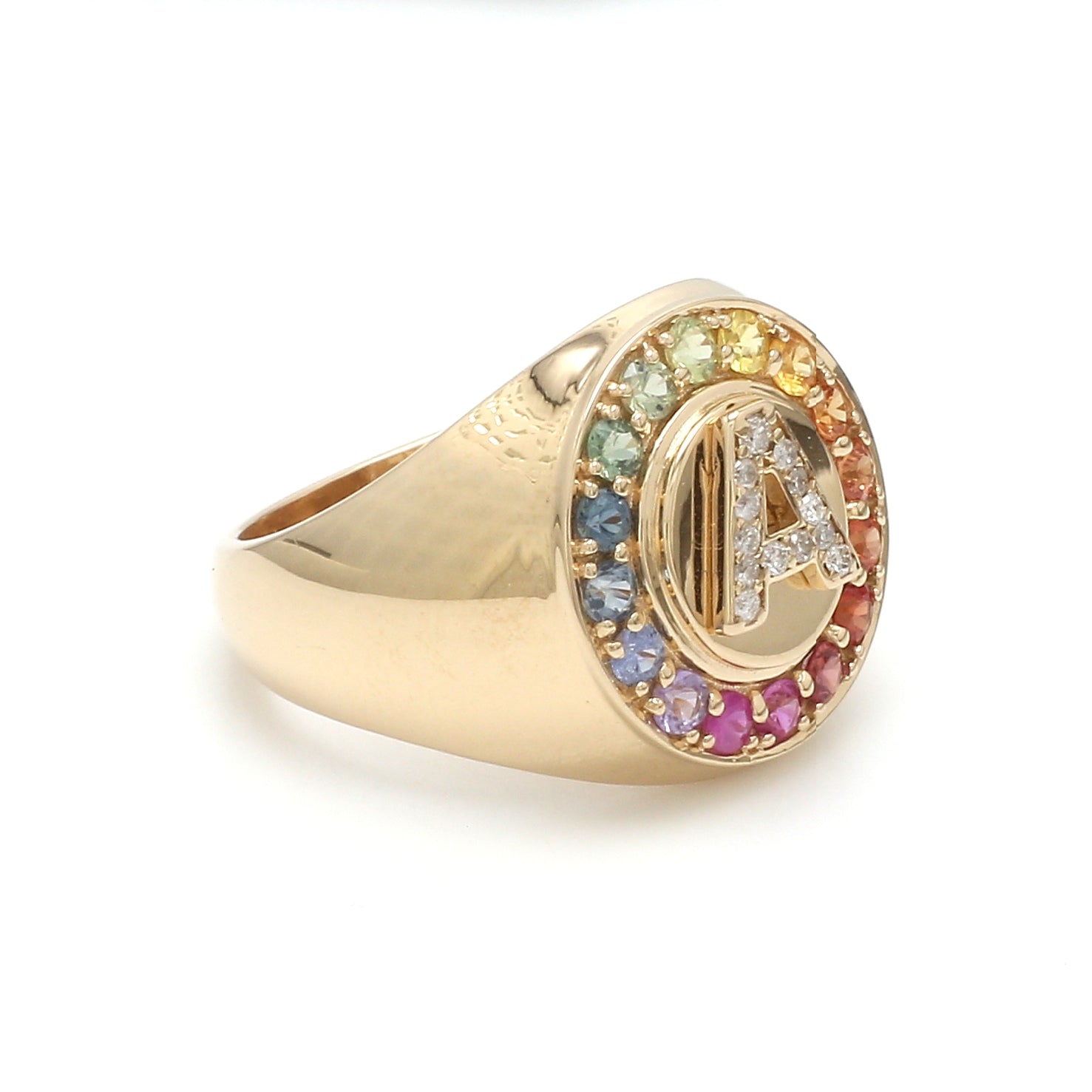 Rainbow Sapphire Letter Signet Ring - qivii