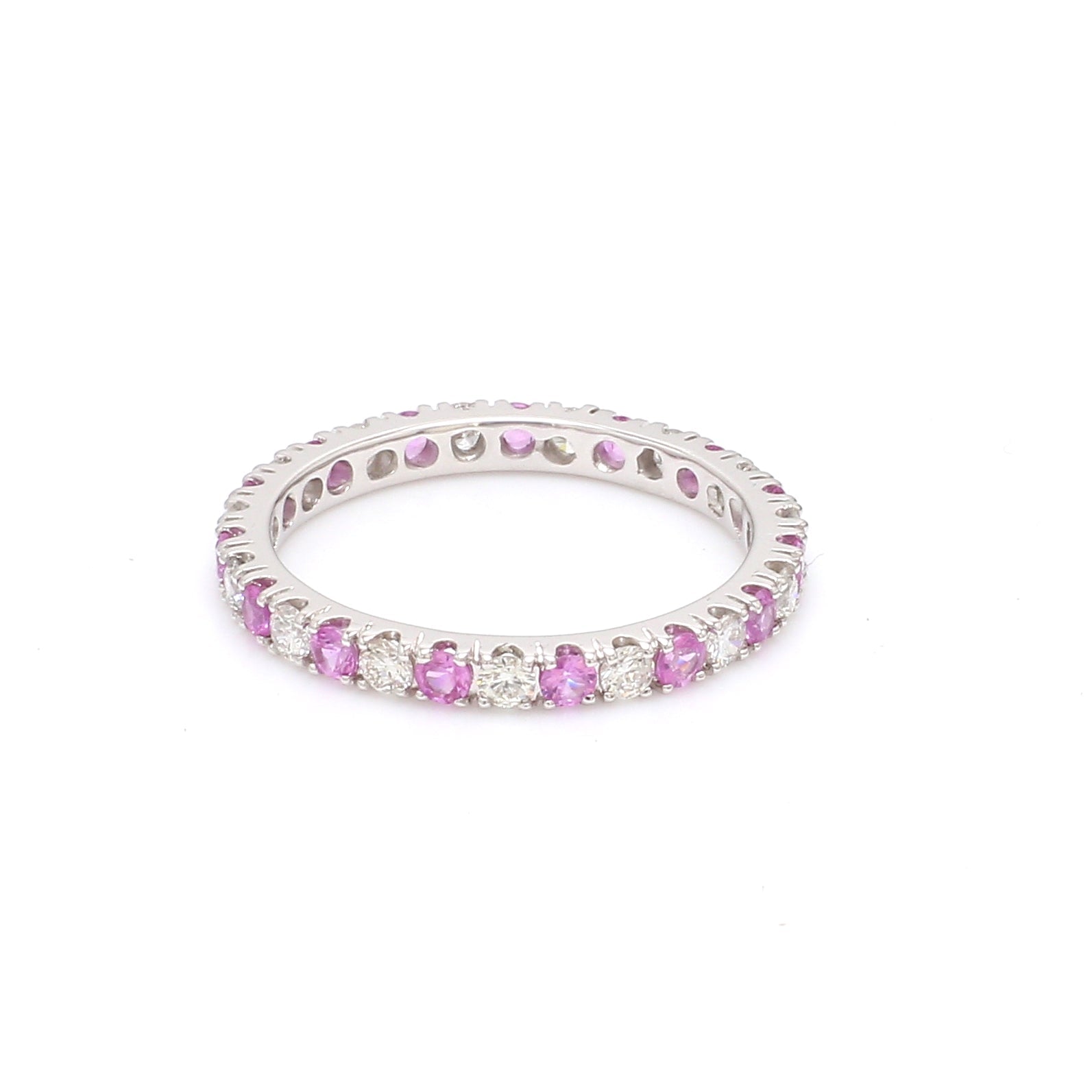 Pink Sapphire Round Alternate Diamond Ring - qivii