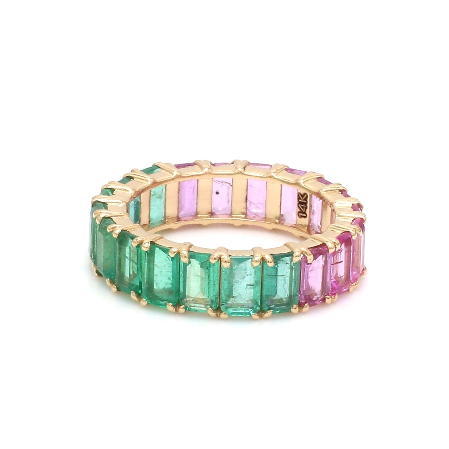 Emerald And Pink Sapphire Half and Half Eternity Ring - qivii