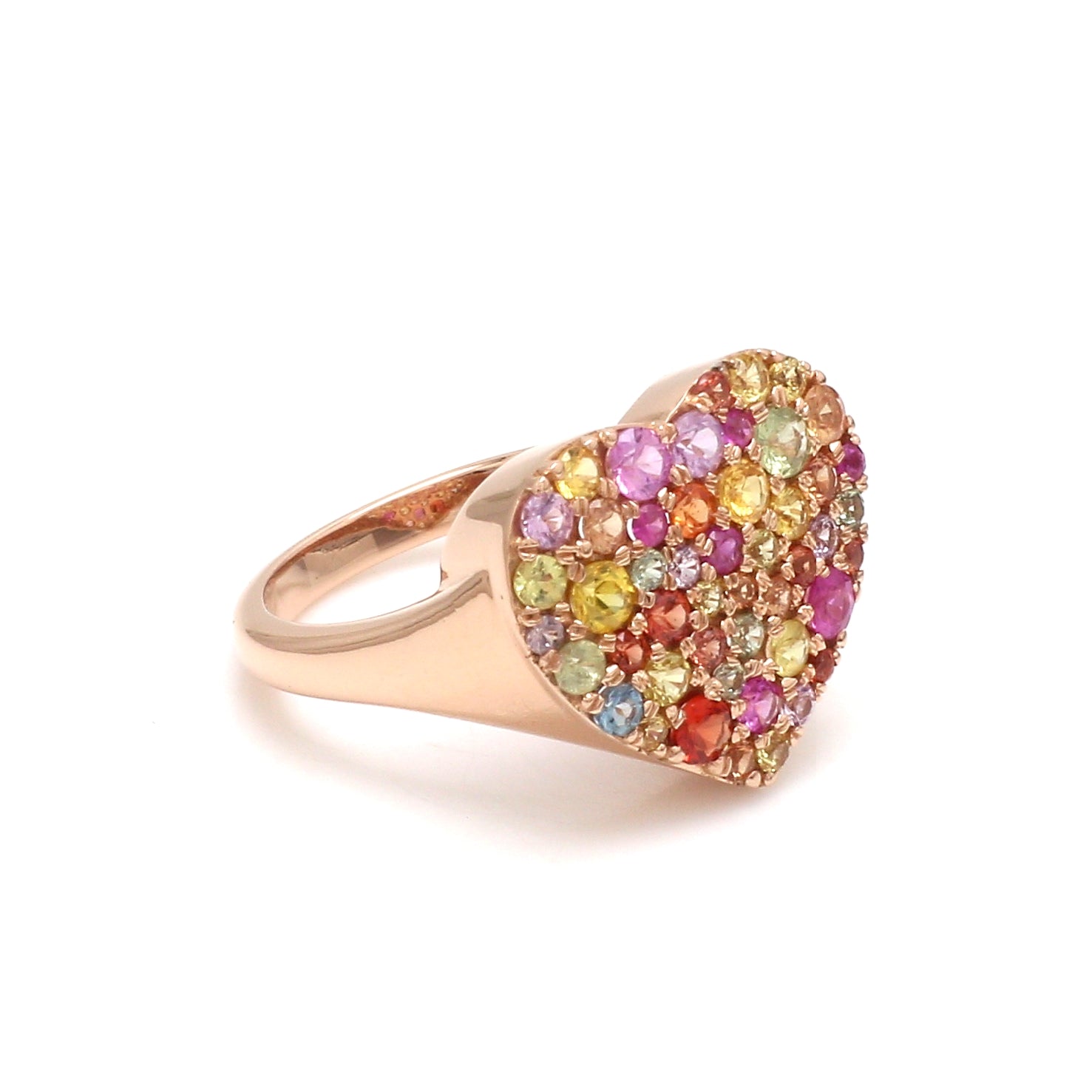 Rainbow Sapphire Pave Heart Ring - qivii