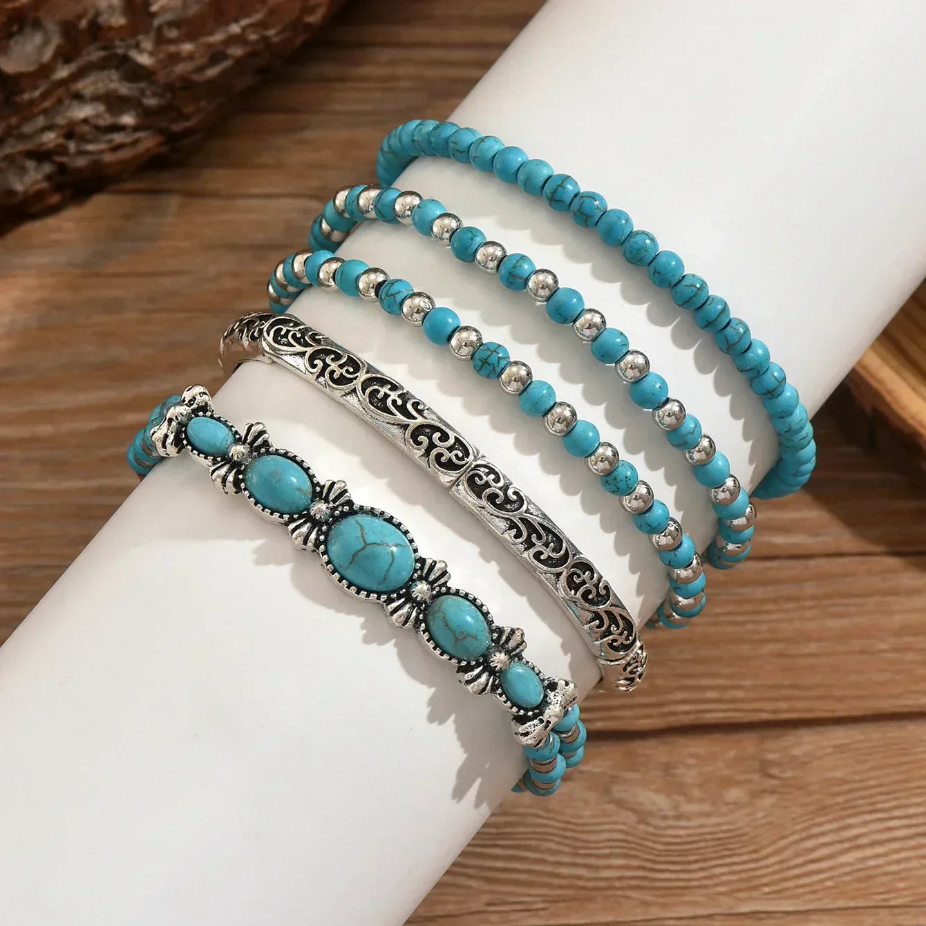 Boho armbanden set met turquoise kralen - By Qivii