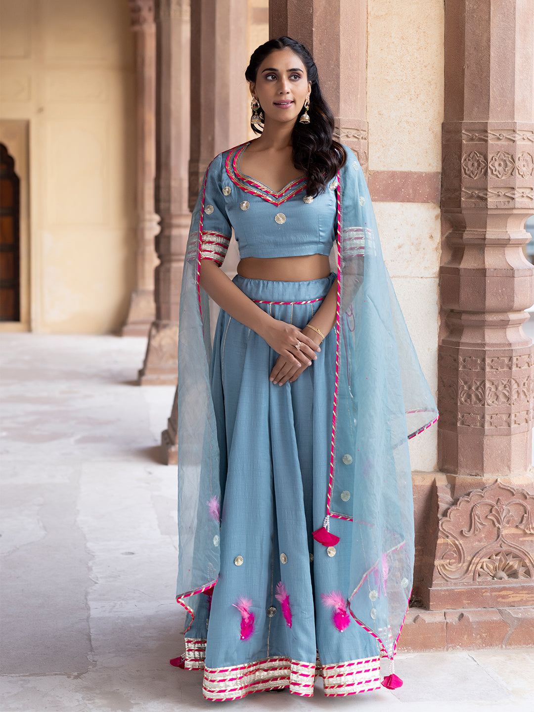Sea Angel Sky-Blue Lehenga Set - By Ragavi - qivii